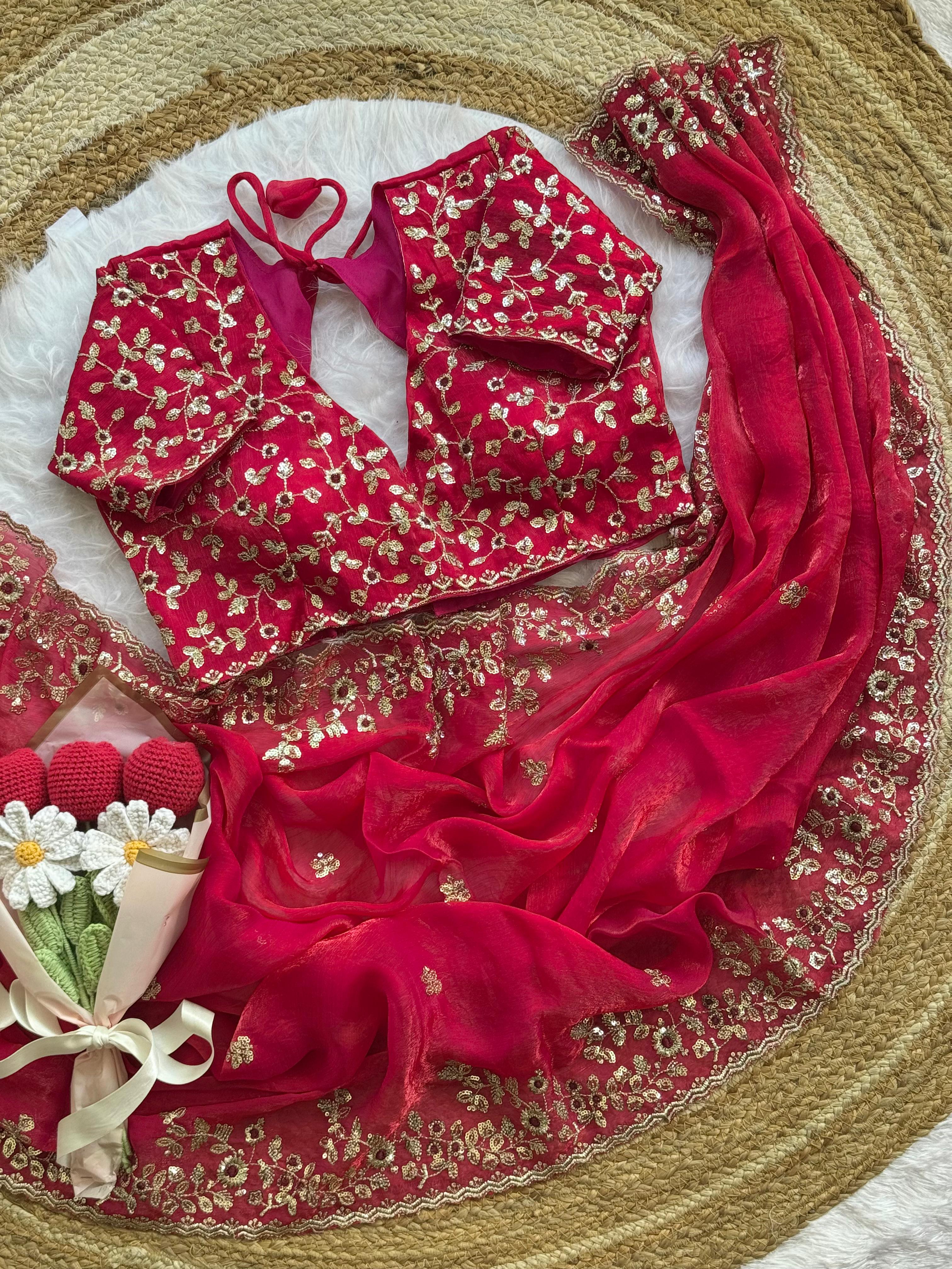 Soft Fendy Chiffon Saree With Heavy Embroidery Sequins And Thread Work