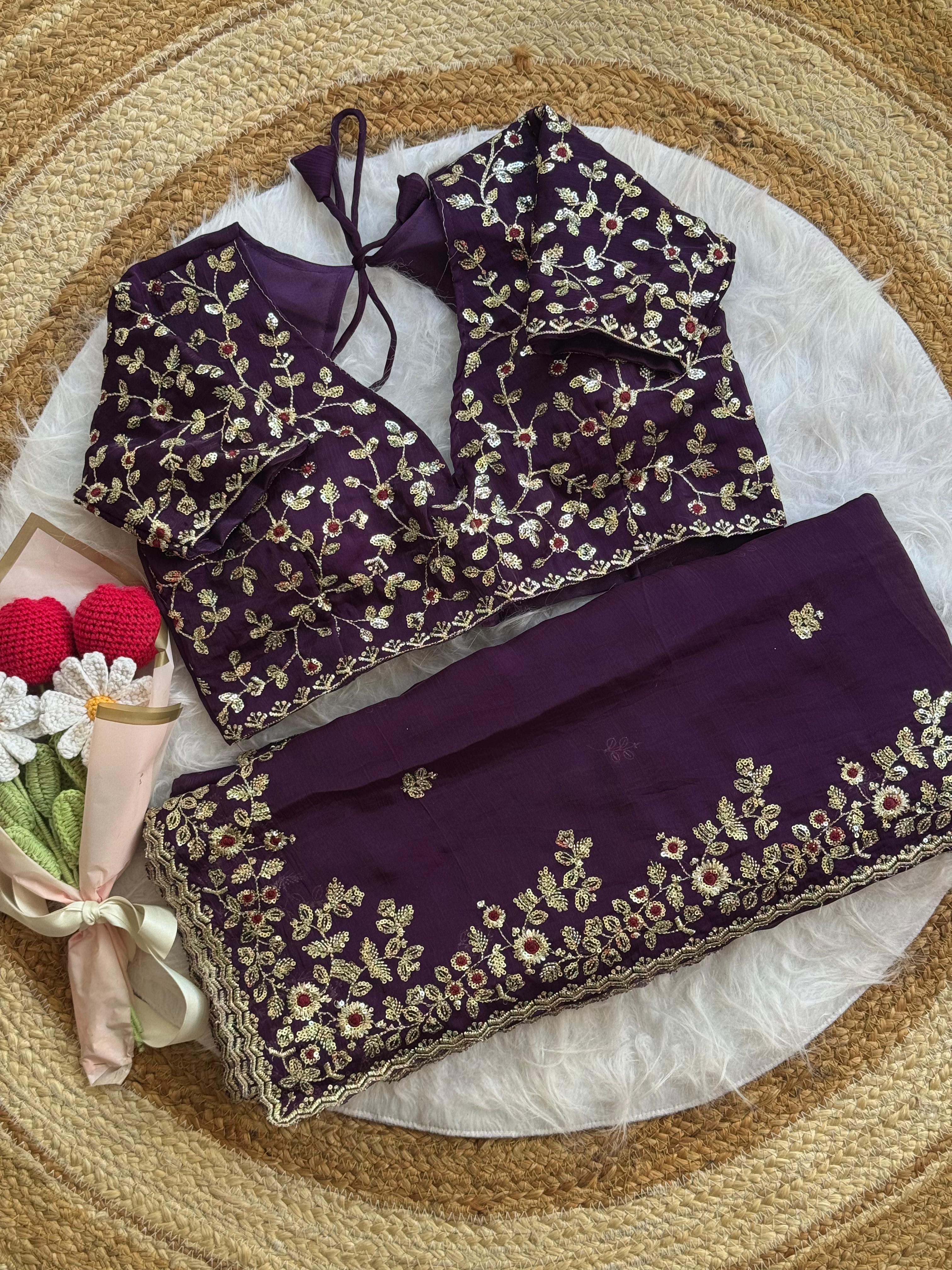 Soft Fendy Chiffon Saree With Heavy Embroidery Sequins And Thread Work