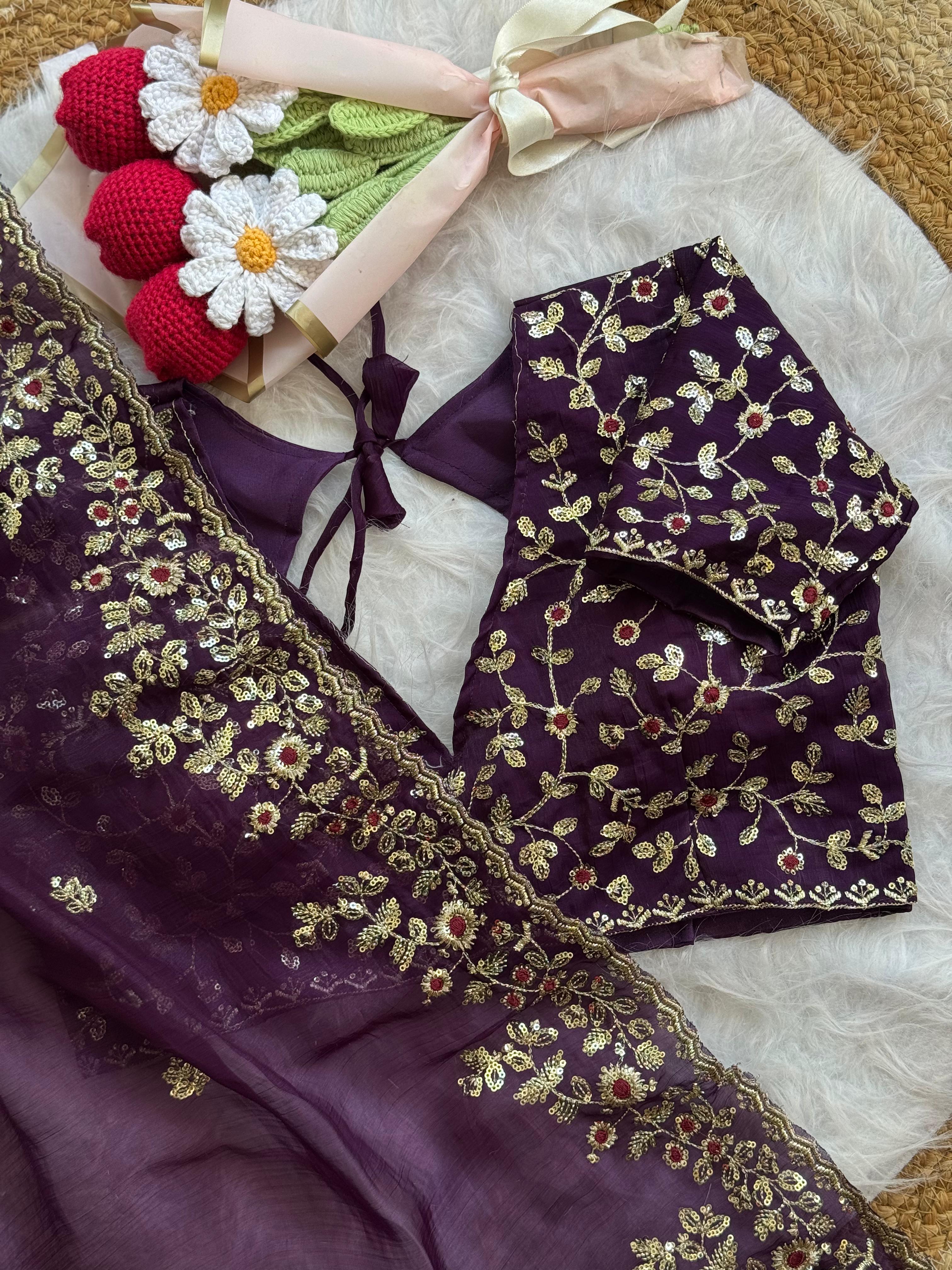 Soft Fendy Chiffon Saree With Heavy Embroidery Sequins And Thread Work