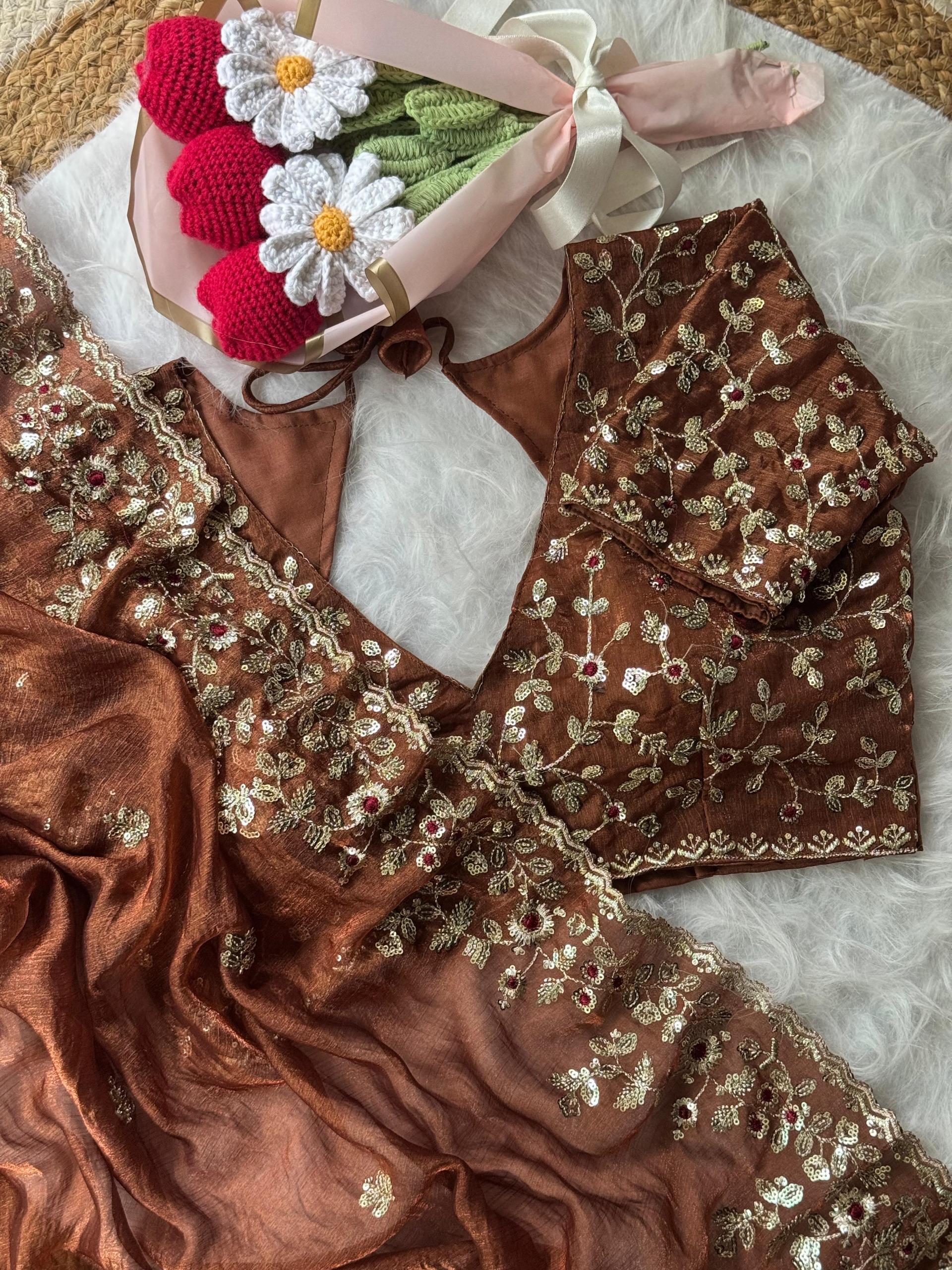 Soft Fendy Chiffon Saree With Heavy Embroidery Sequins And Thread Work