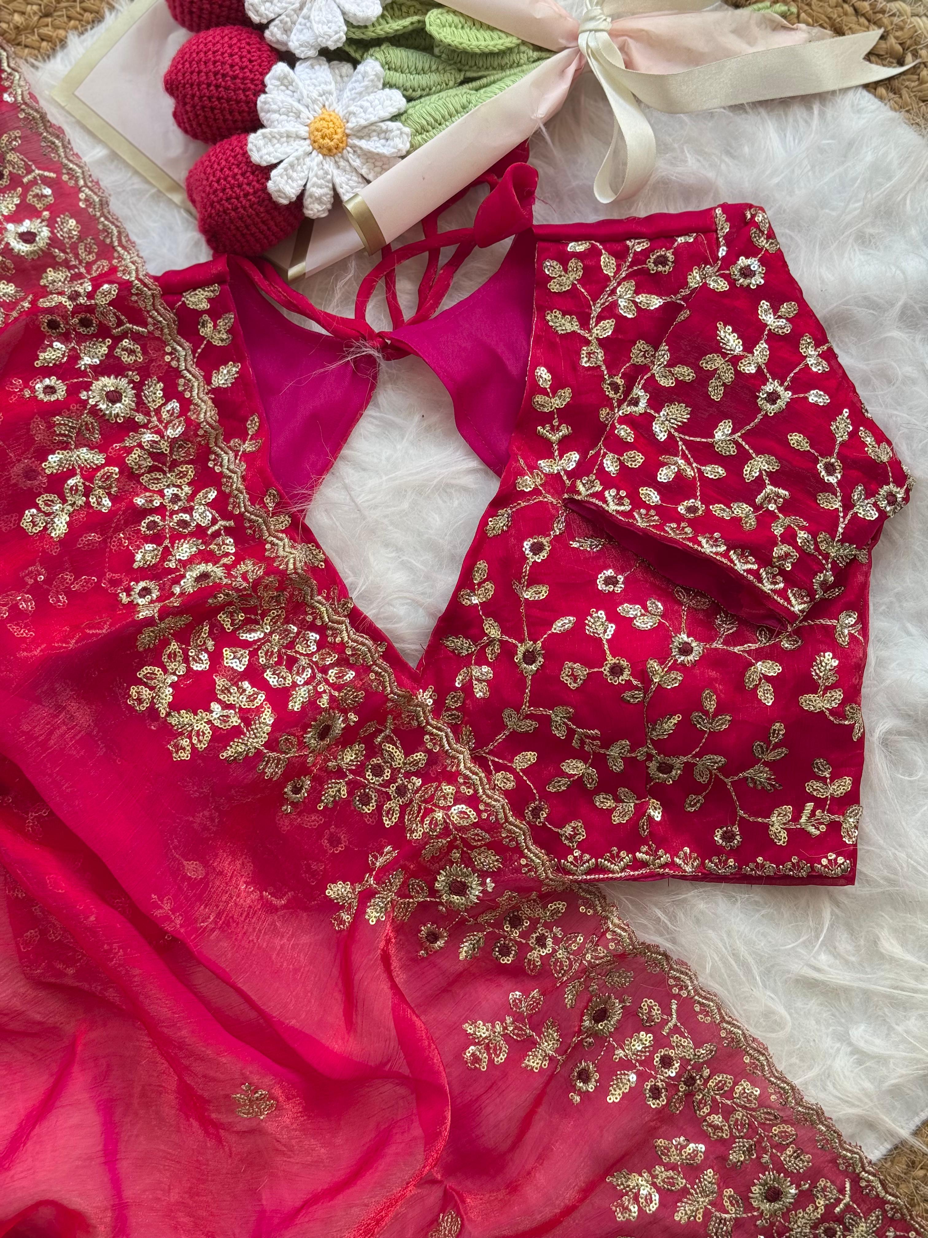 Soft Fendy Chiffon Saree With Heavy Embroidery Sequins And Thread Work