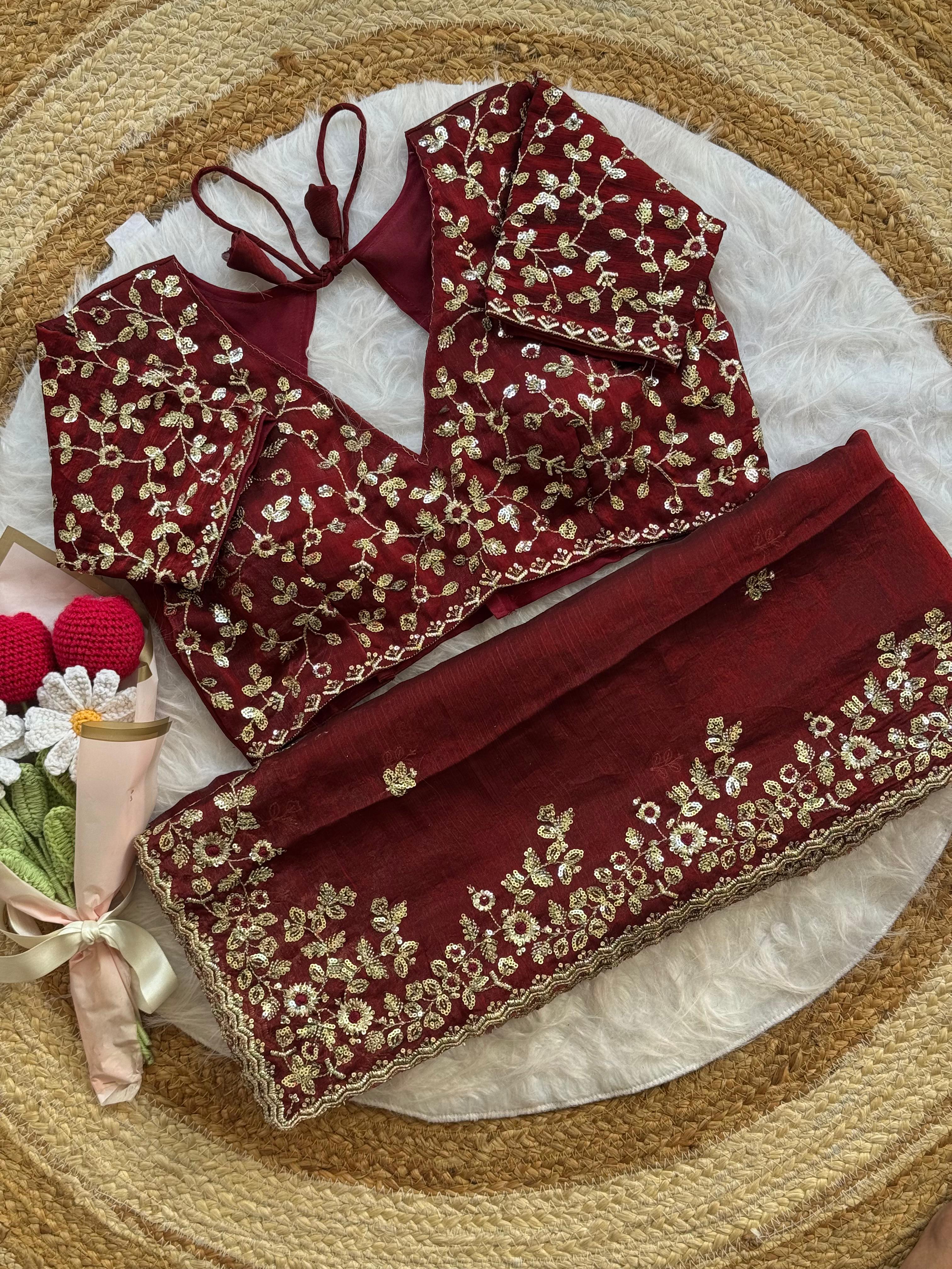 Soft Fendy Chiffon Saree With Heavy Embroidery Sequins And Thread Work