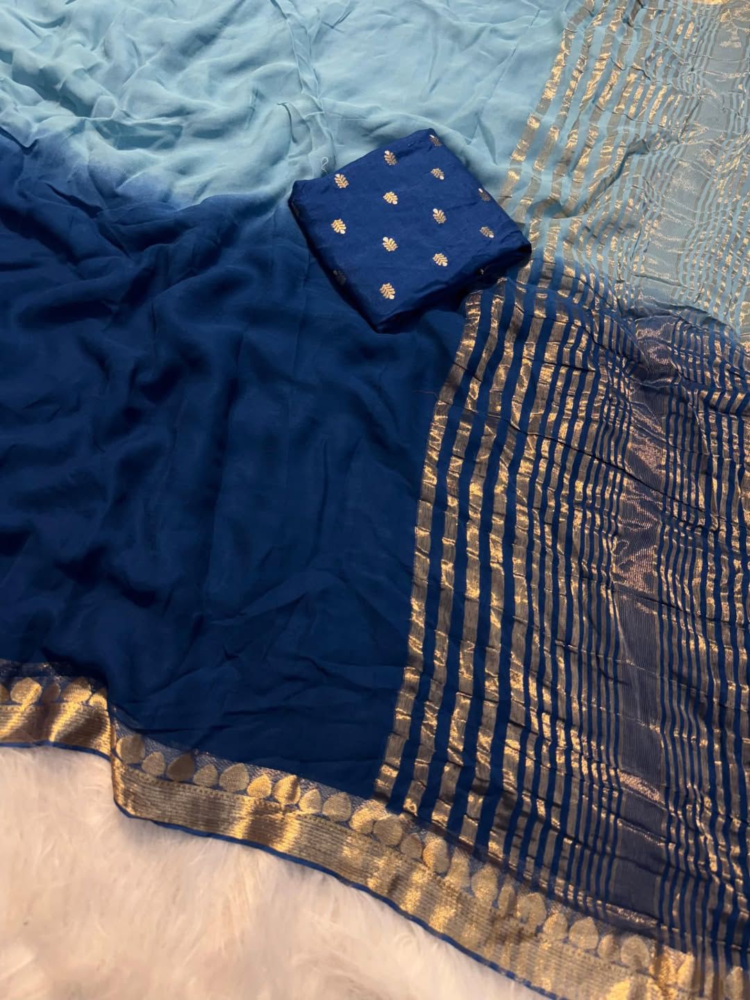 Viscose Georgette Shaded Saree With Viscose Contrast Blouse