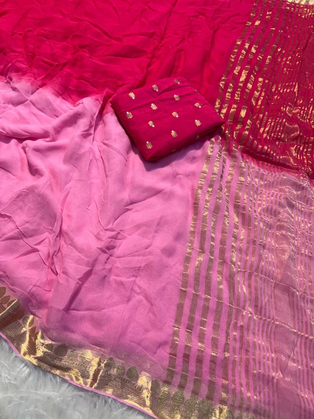 Viscose Georgette Shaded Saree With Viscose Contrast Blouse