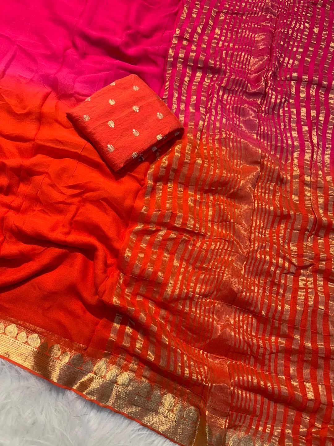 Viscose Georgette Shaded Saree With Viscose Contrast Blouse
