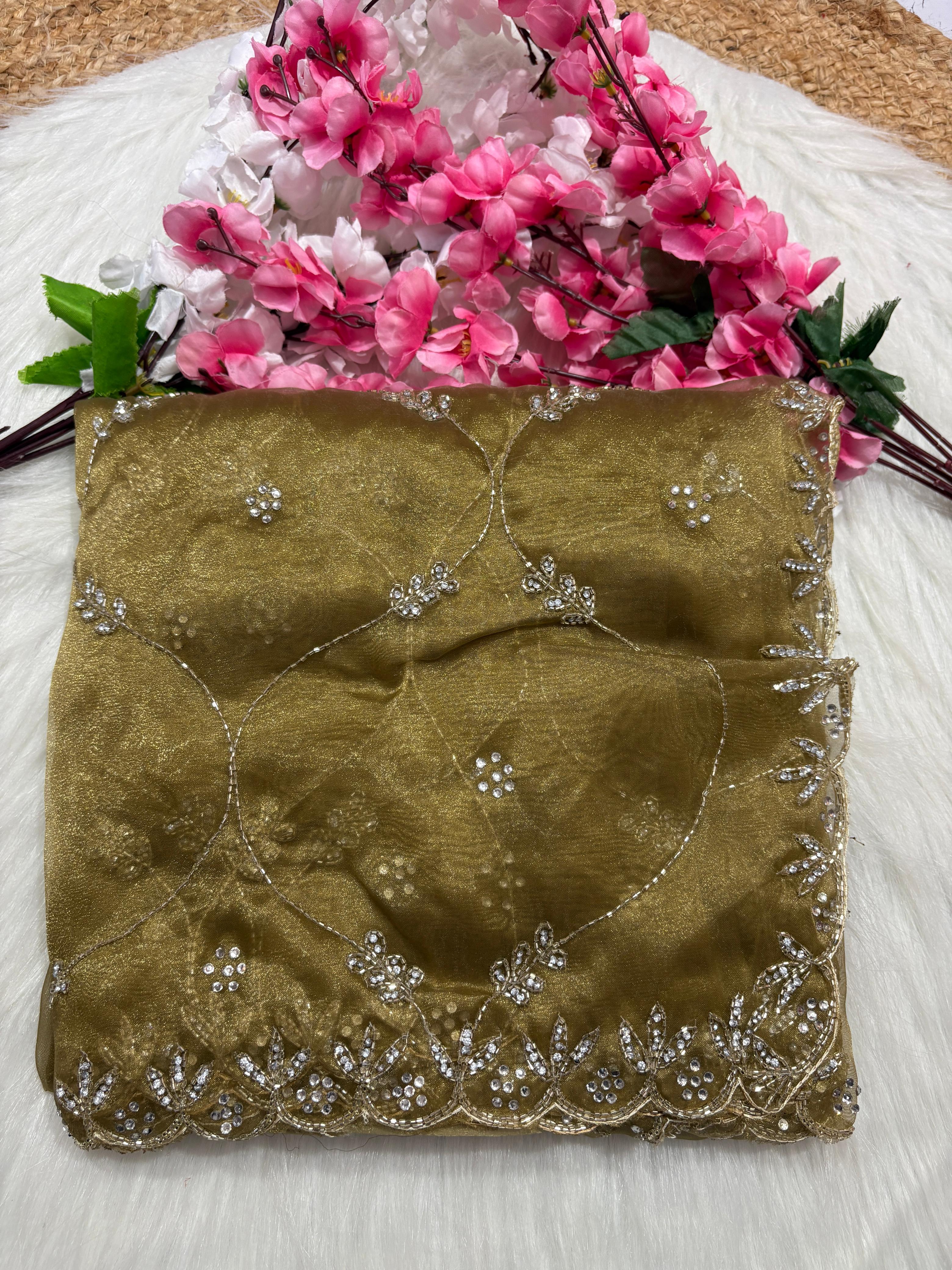 soft organza handwork saree