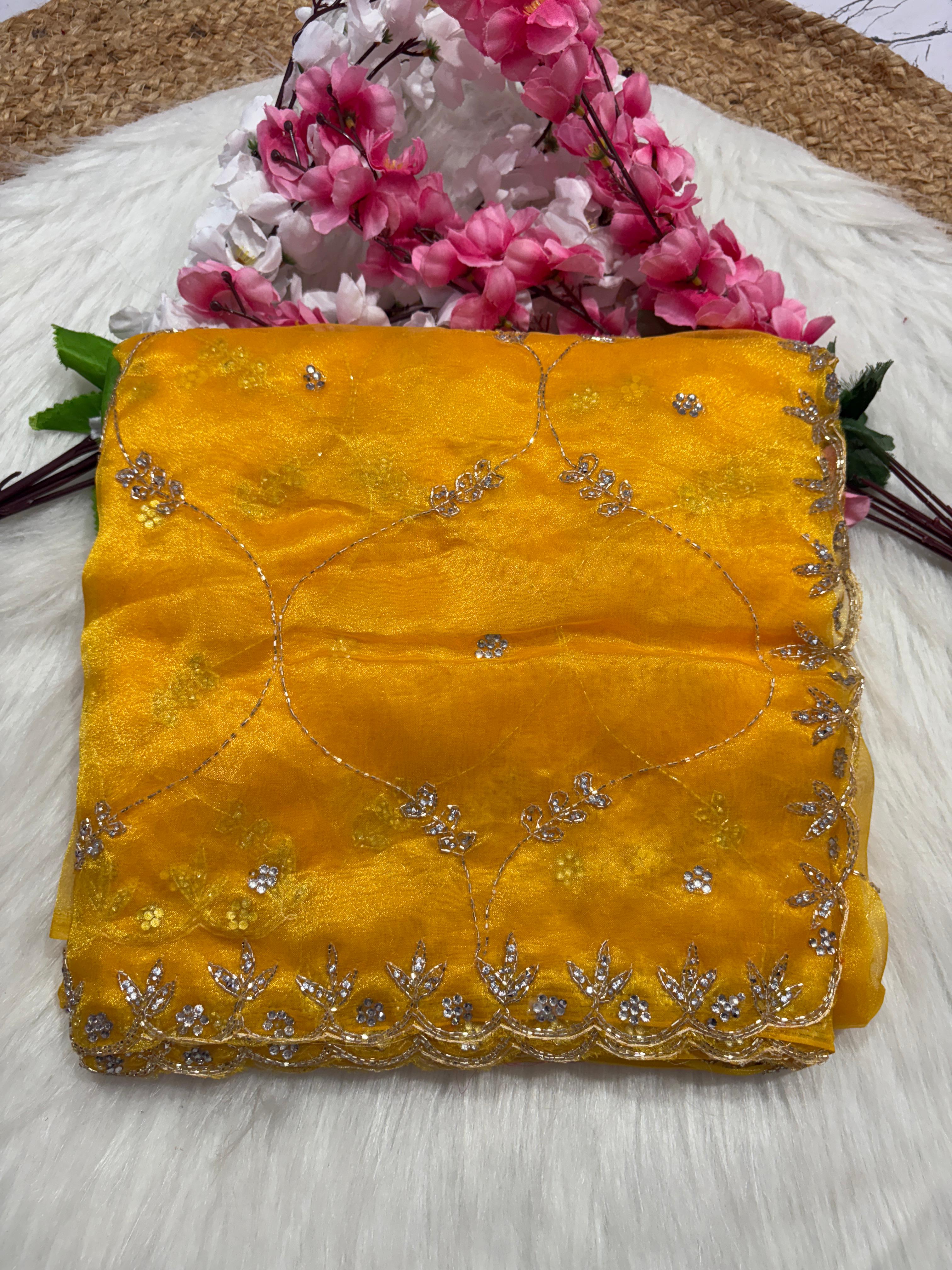 soft organza handwork saree