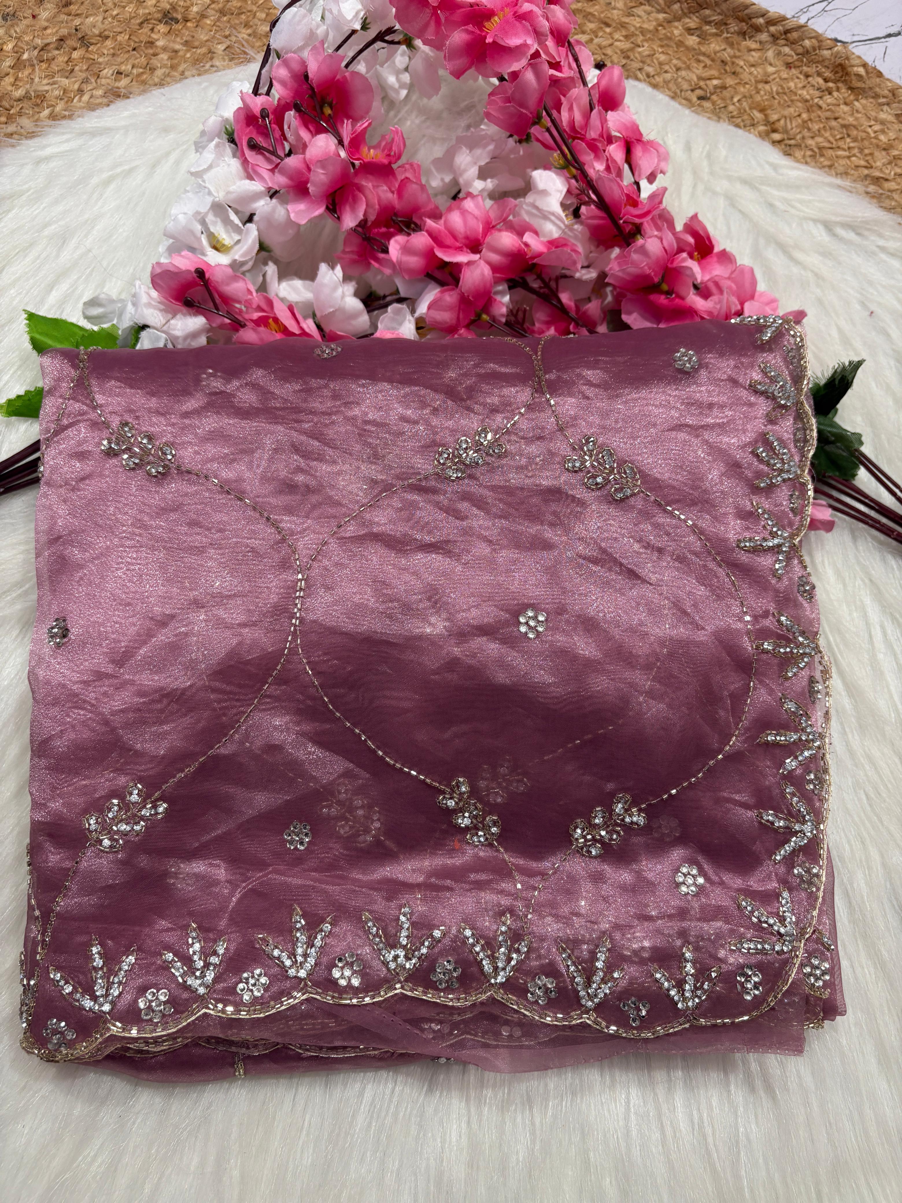soft organza handwork saree