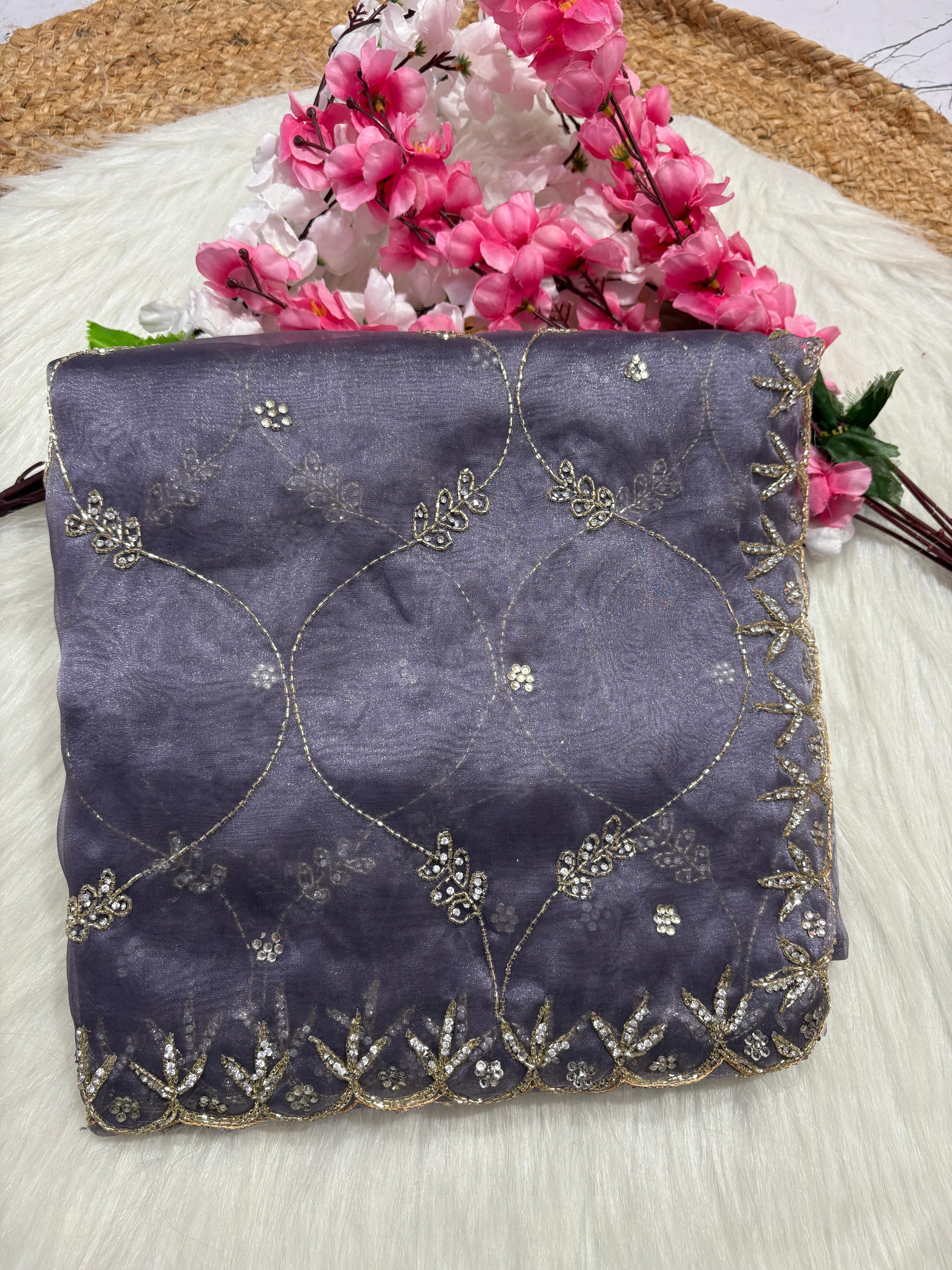 soft organza handwork saree