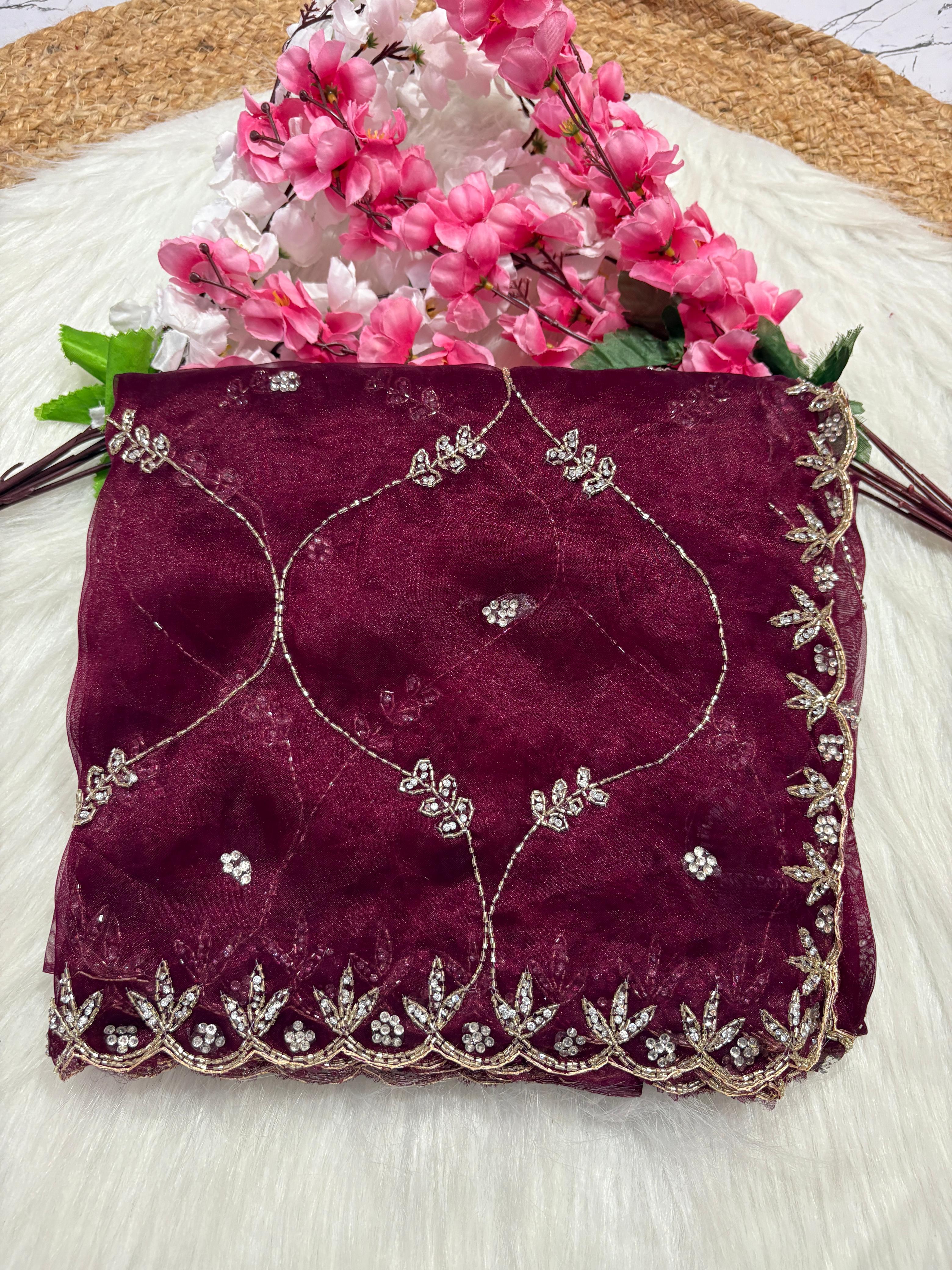 soft organza handwork saree