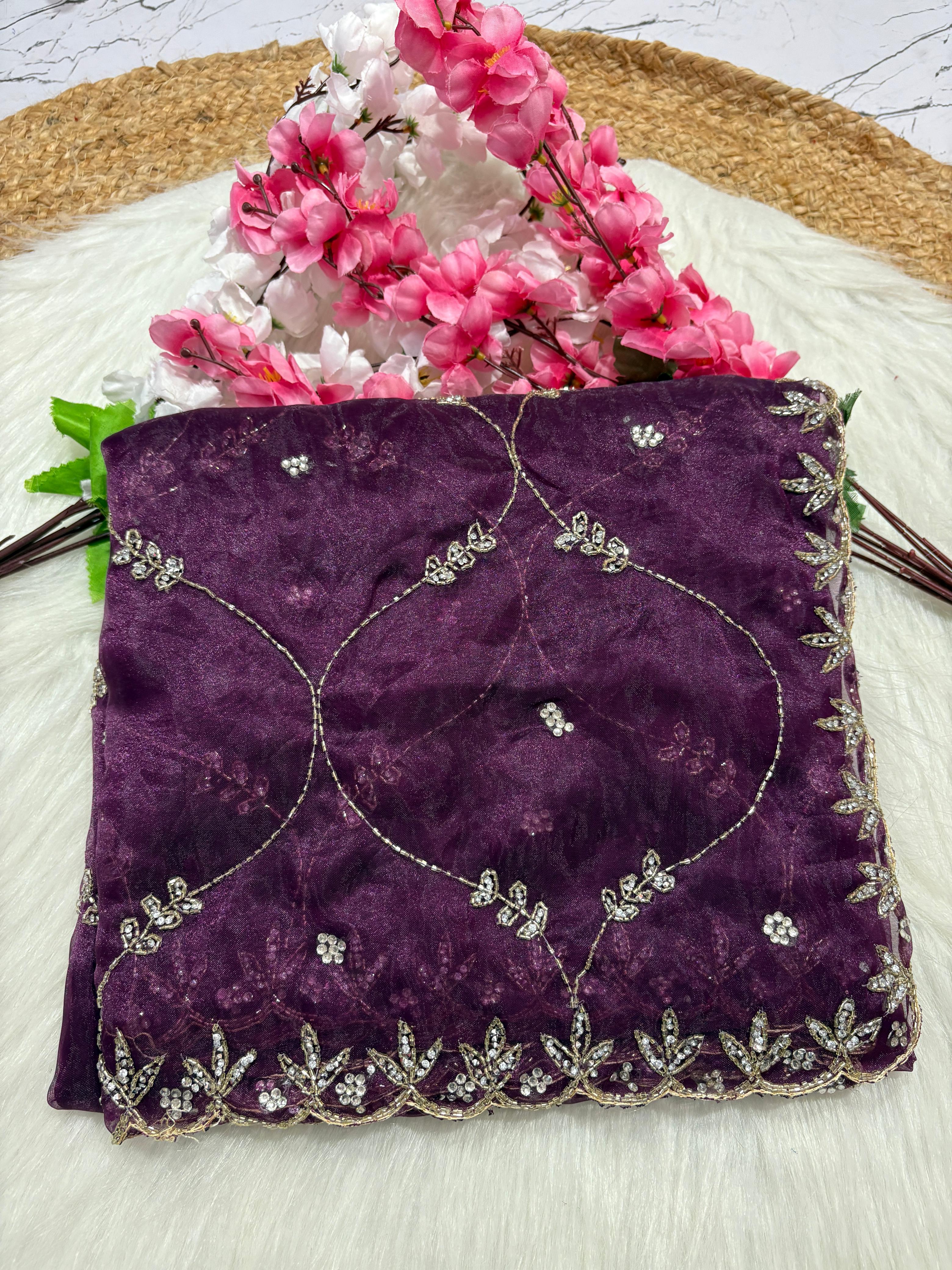 soft organza handwork saree