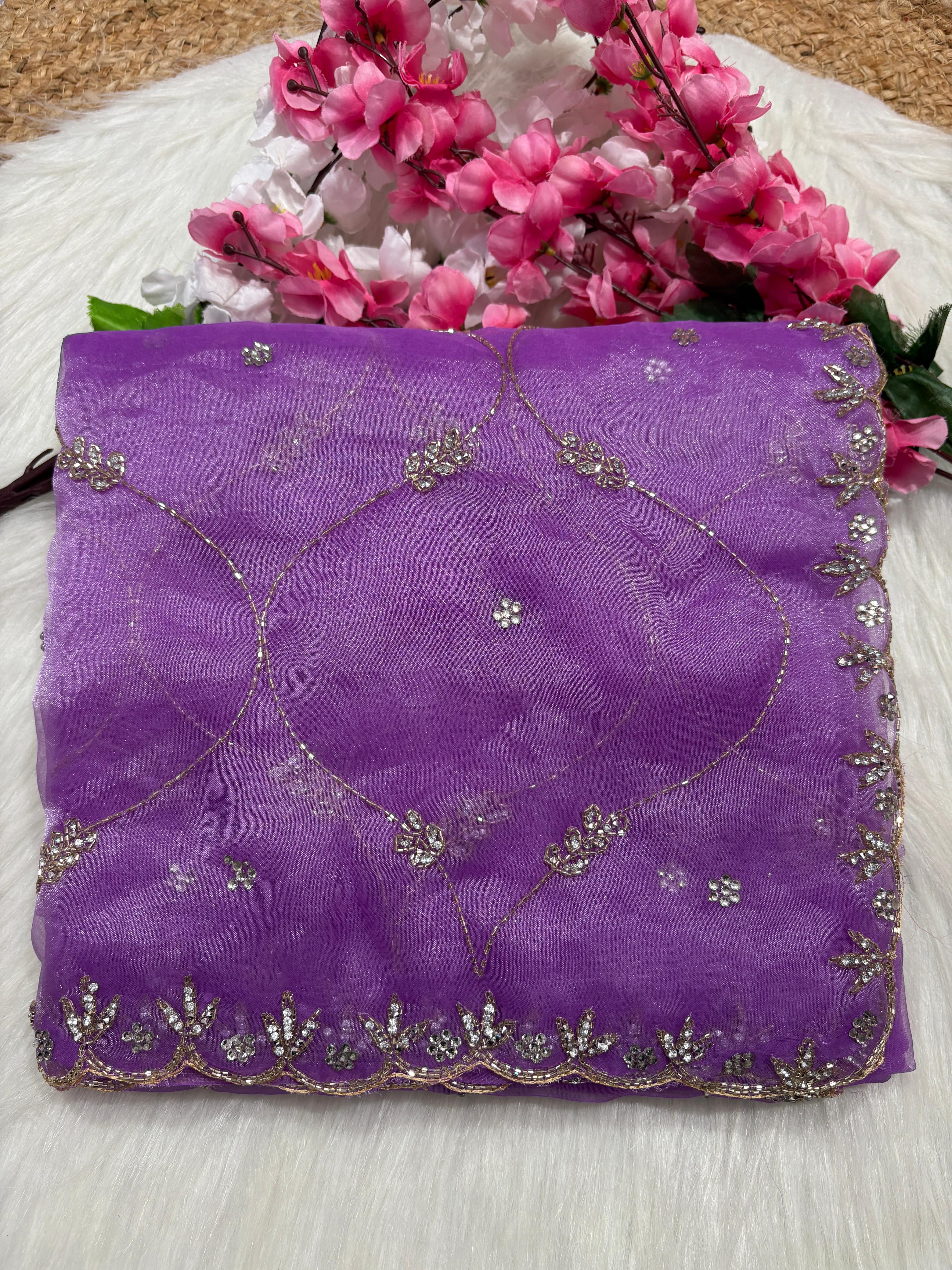 soft organza handwork saree