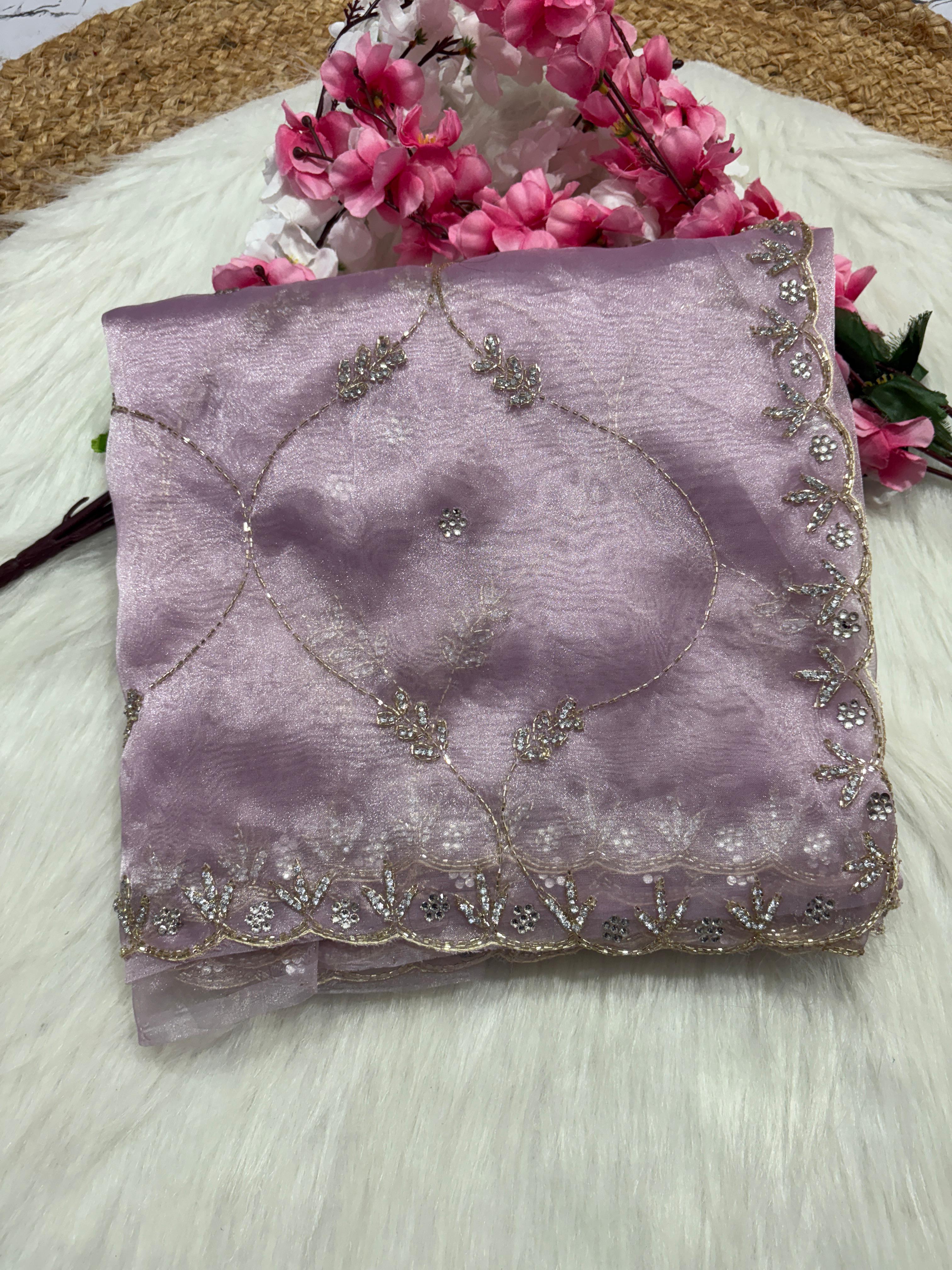 soft organza handwork saree