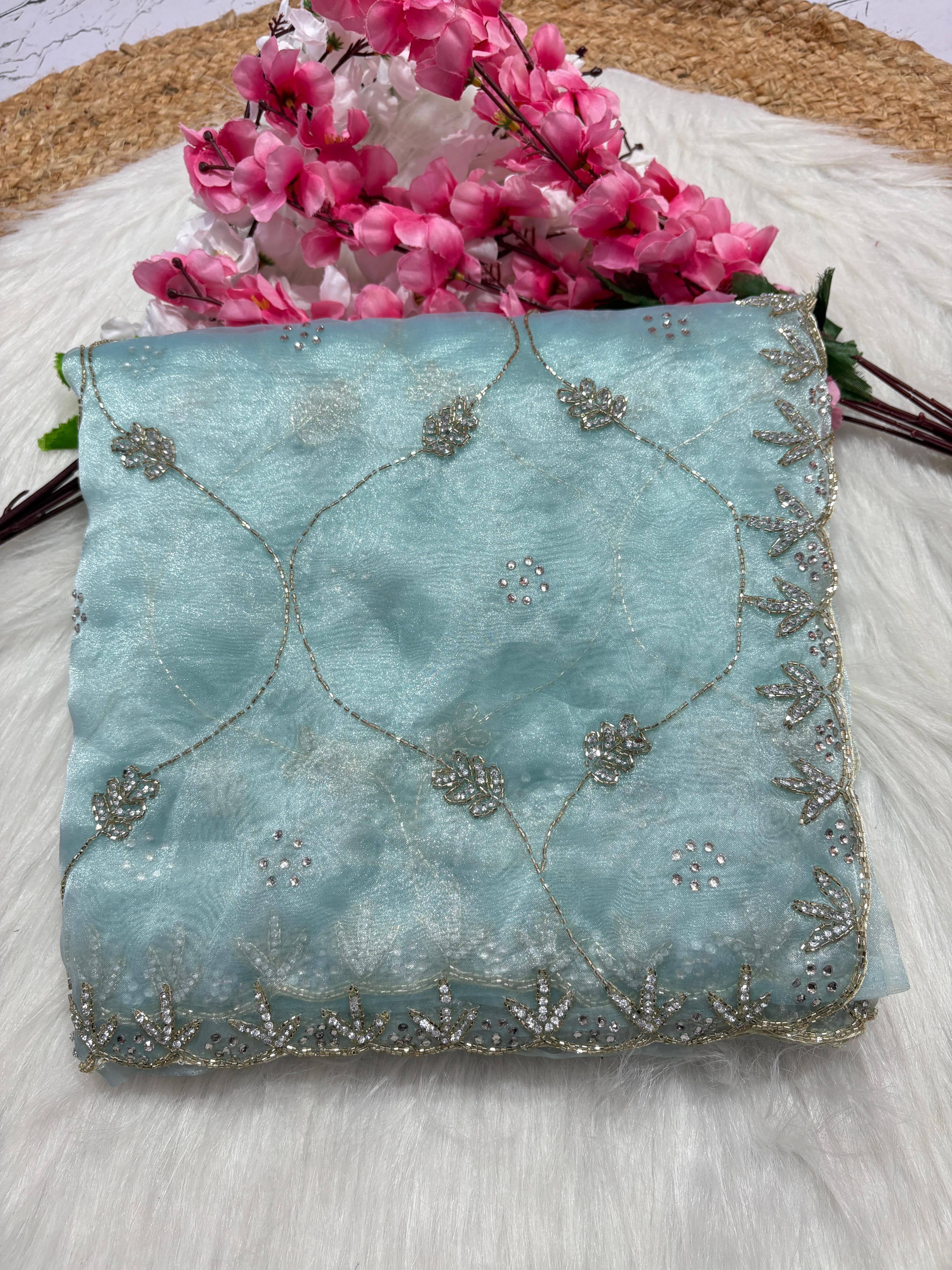 soft organza handwork saree
