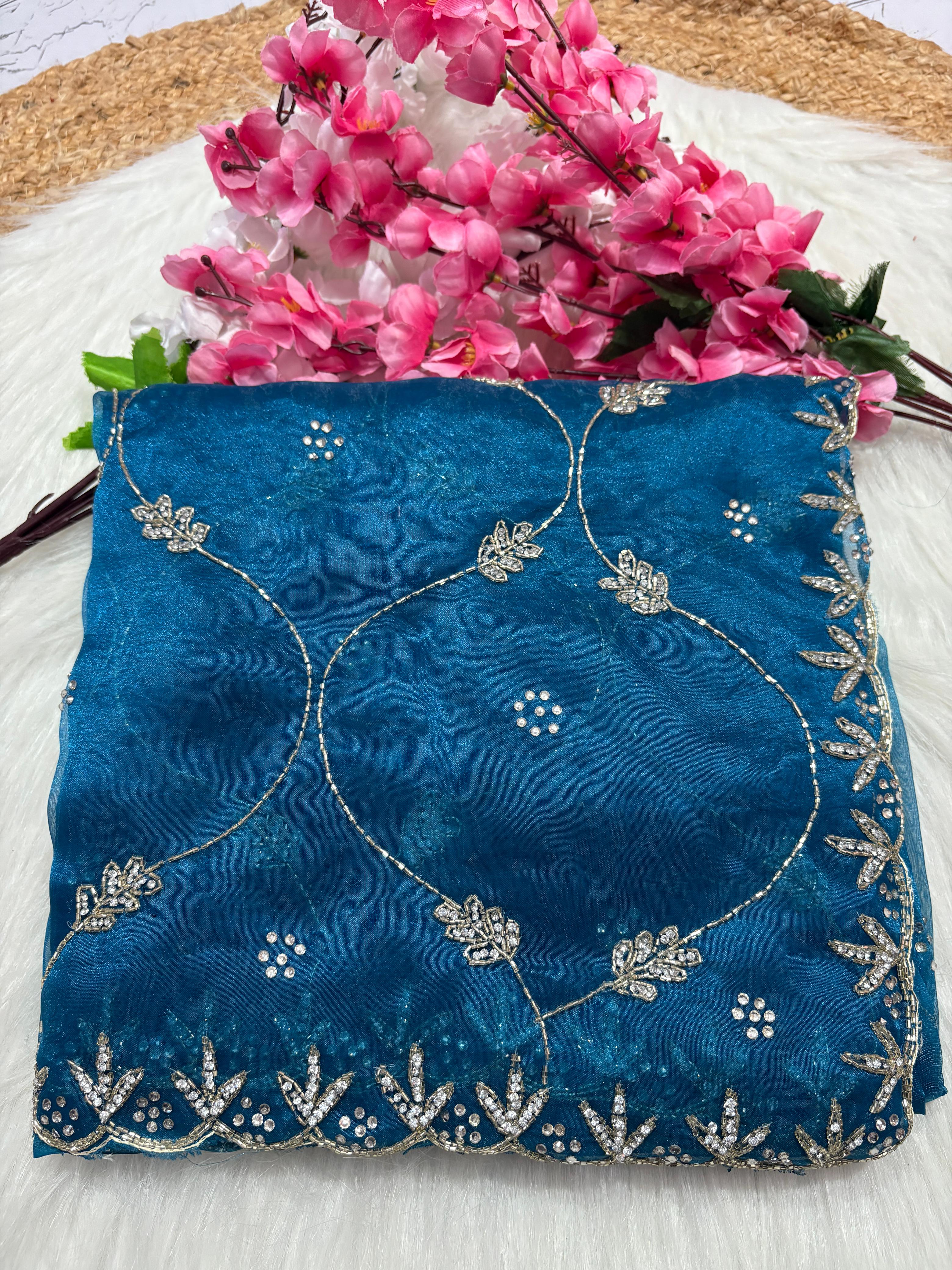 soft organza handwork saree