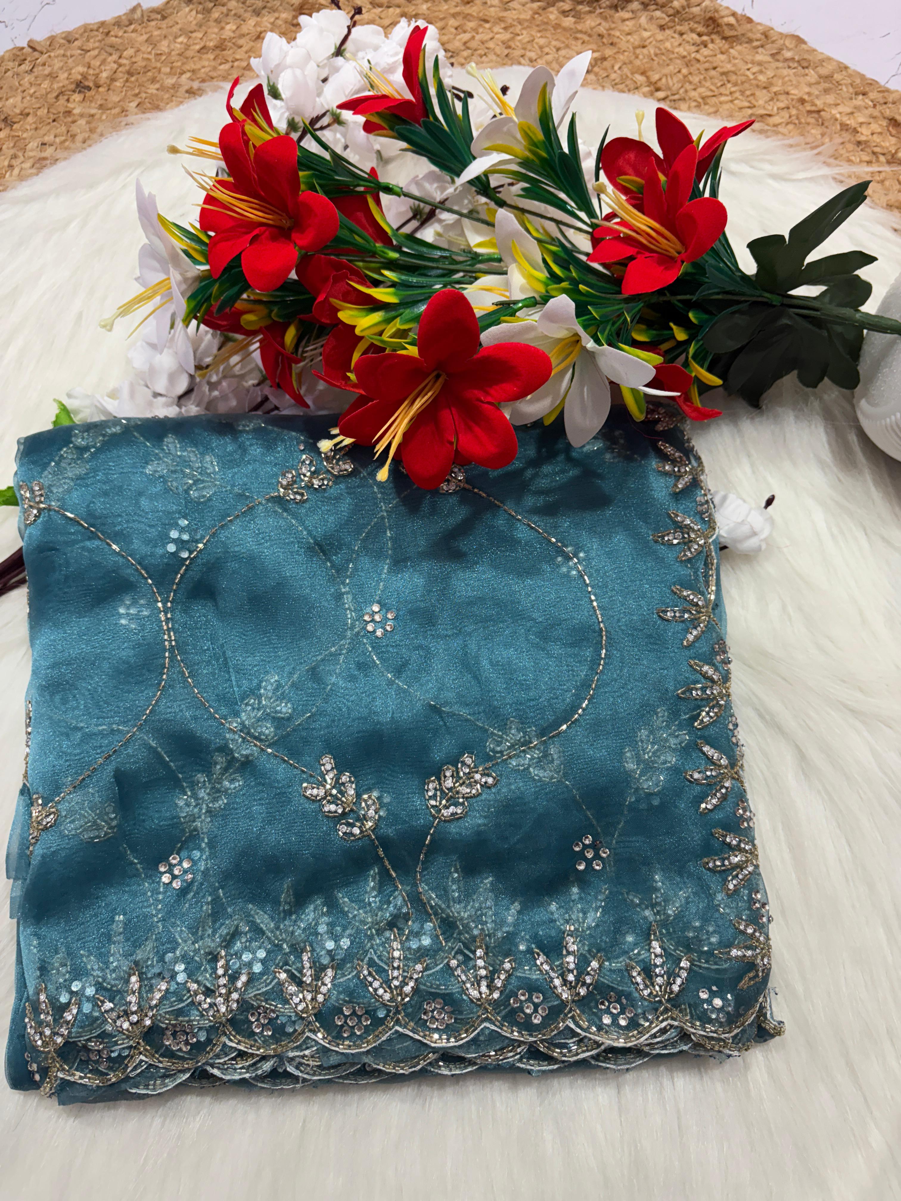 soft organza handwork saree