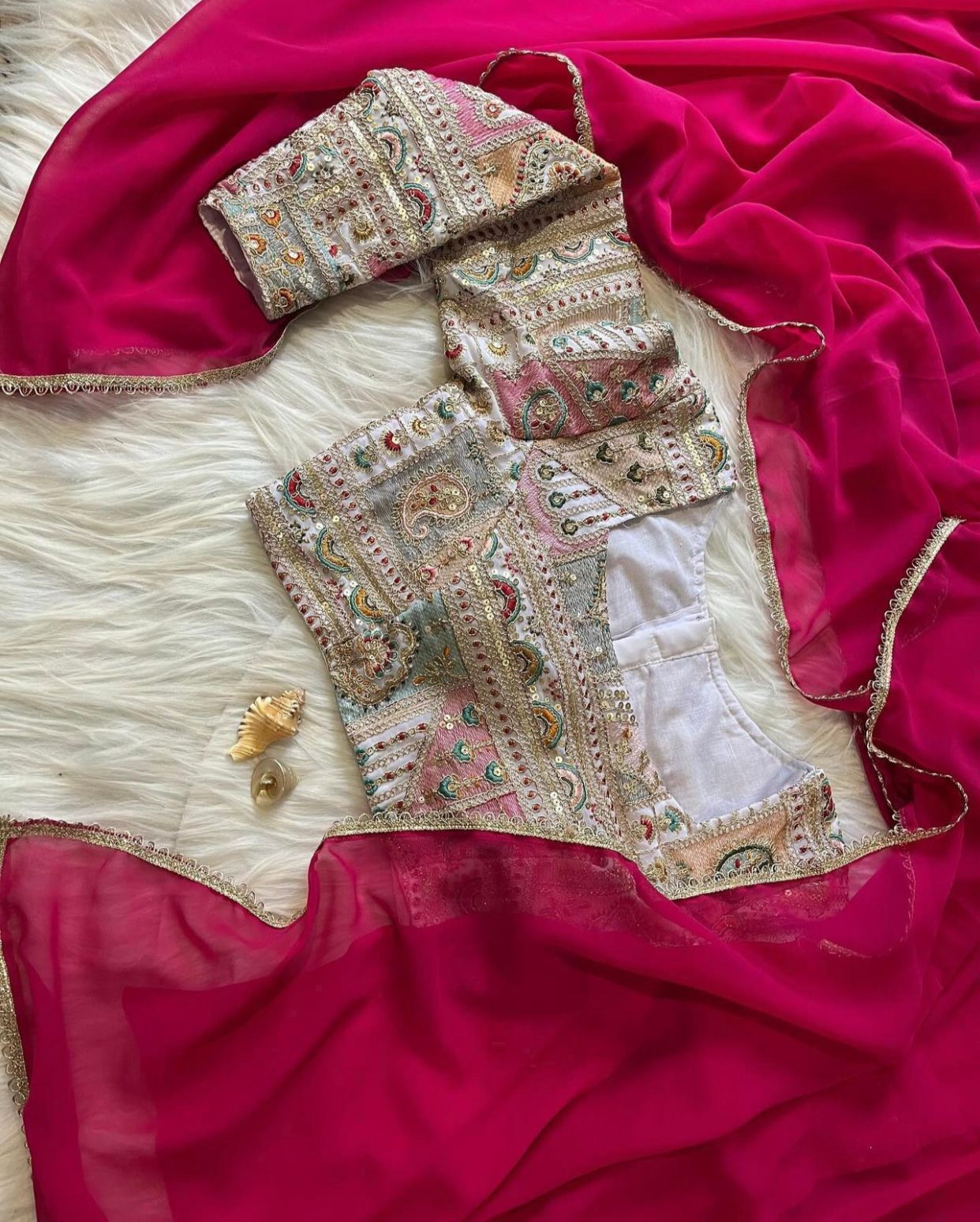 Soft Georgette saree with lace  border and heavy embroidery coding work designer blouse