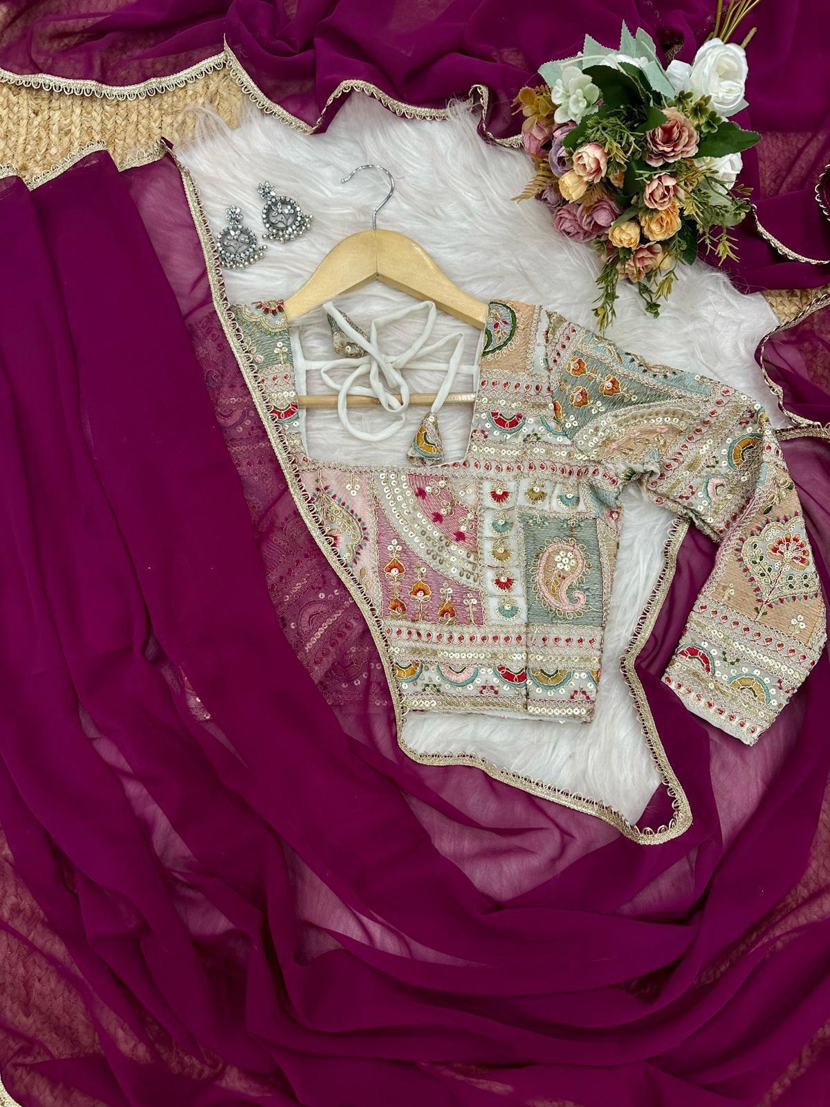 Soft Georgette saree with lace  border and heavy embroidery coding work designer blouse