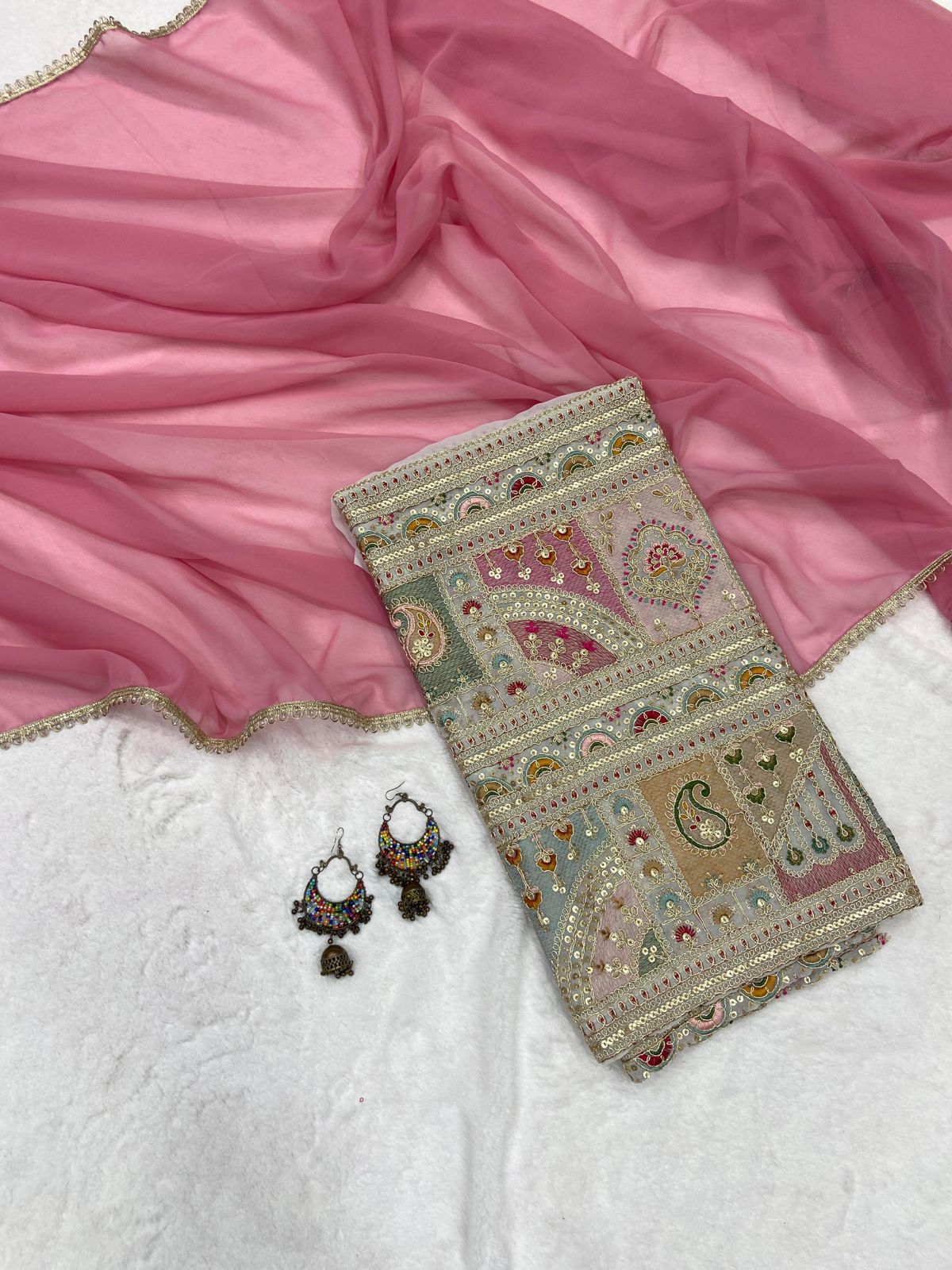 Soft Georgette saree with lace  border and heavy embroidery coding work designer blouse