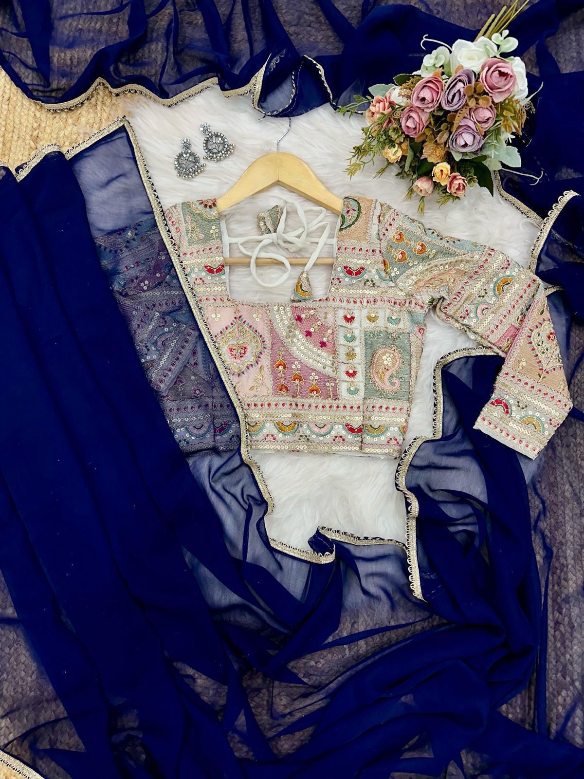 Soft Georgette saree with lace  border and heavy embroidery coding work designer blouse