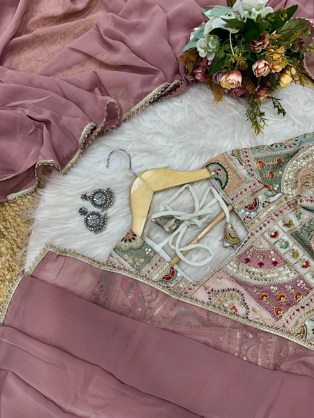 Soft Georgette saree with lace  border and heavy embroidery coding work designer blouse