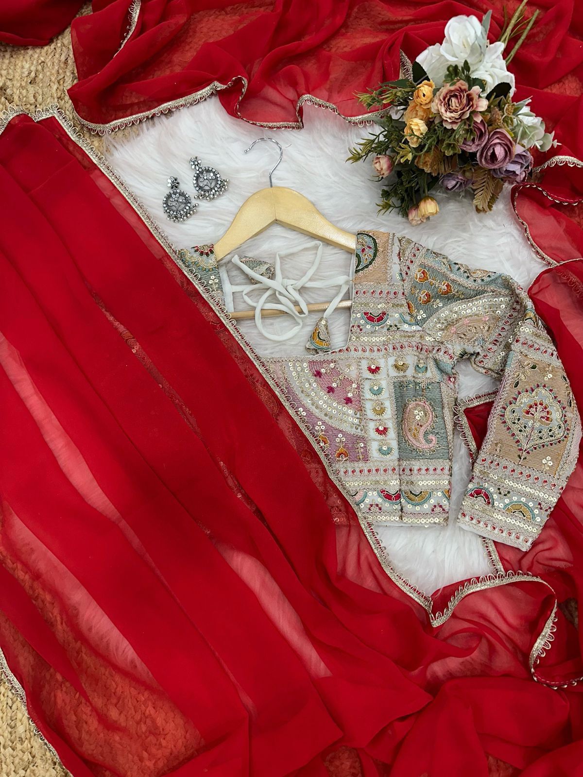 Soft Georgette saree with lace  border and heavy embroidery coding work designer blouse