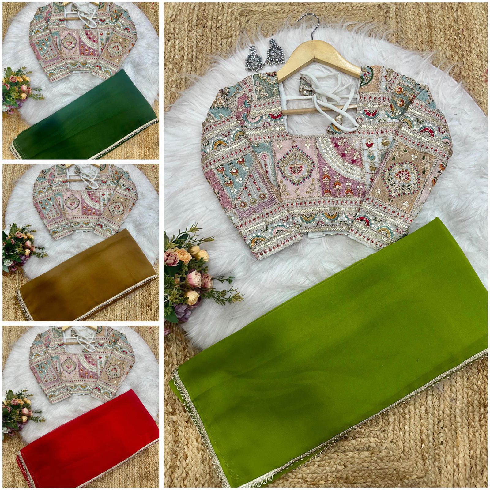 Soft Georgette saree with lace  border and heavy embroidery coding work designer blouse