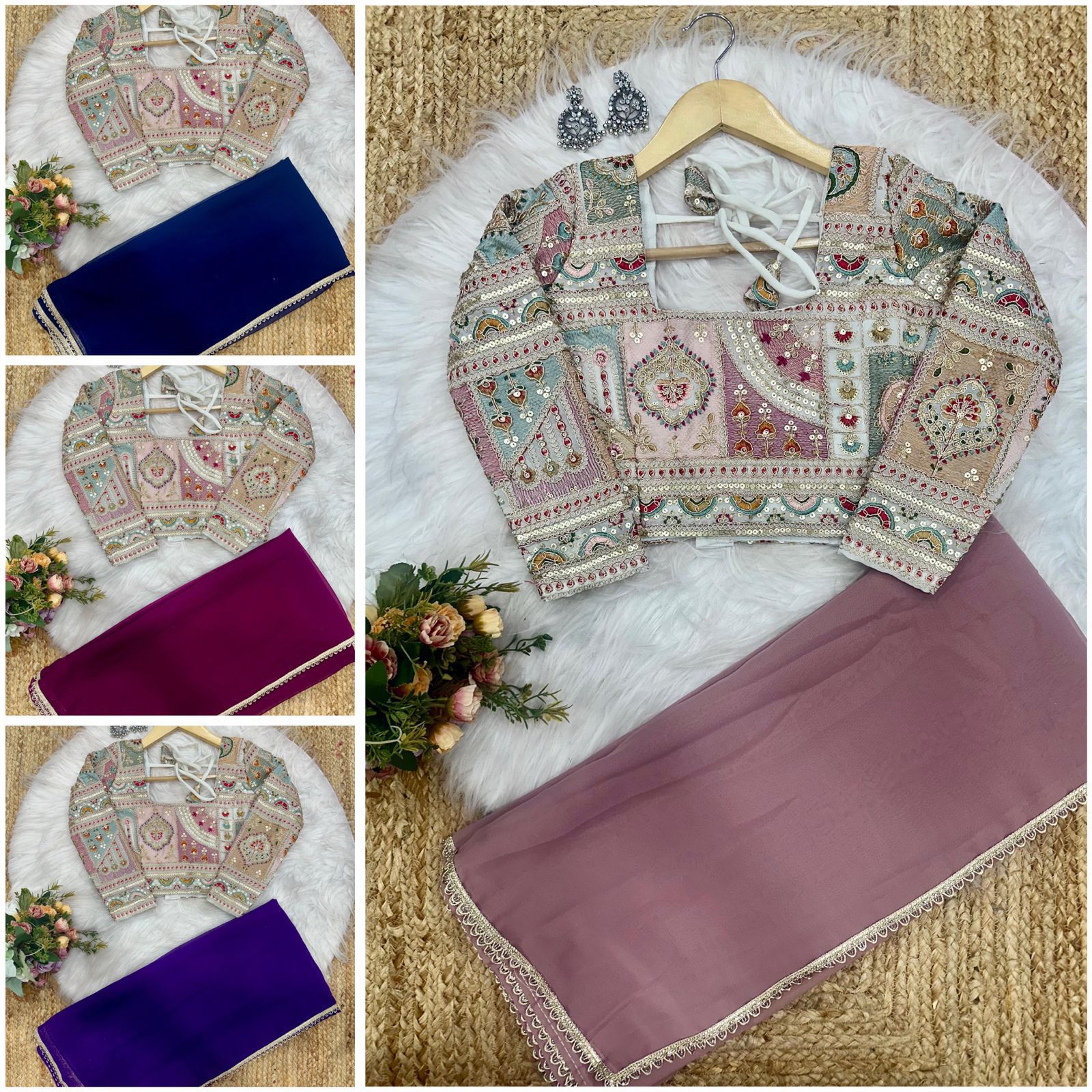 Soft Georgette saree with lace  border and heavy embroidery coding work designer blouse