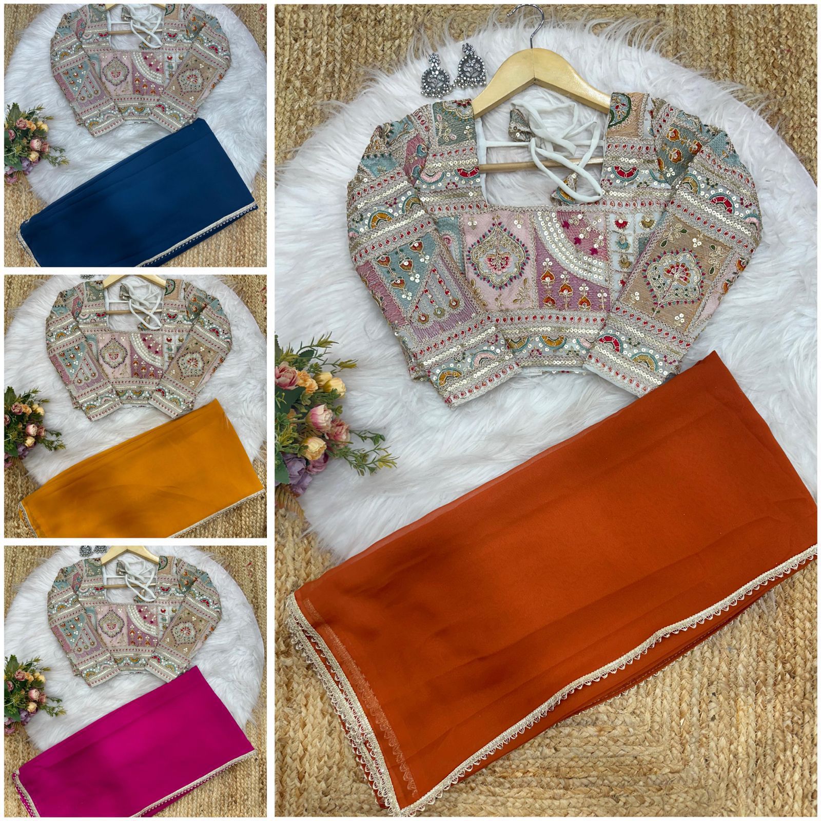 Soft Georgette saree with lace  border and heavy embroidery coding work designer blouse