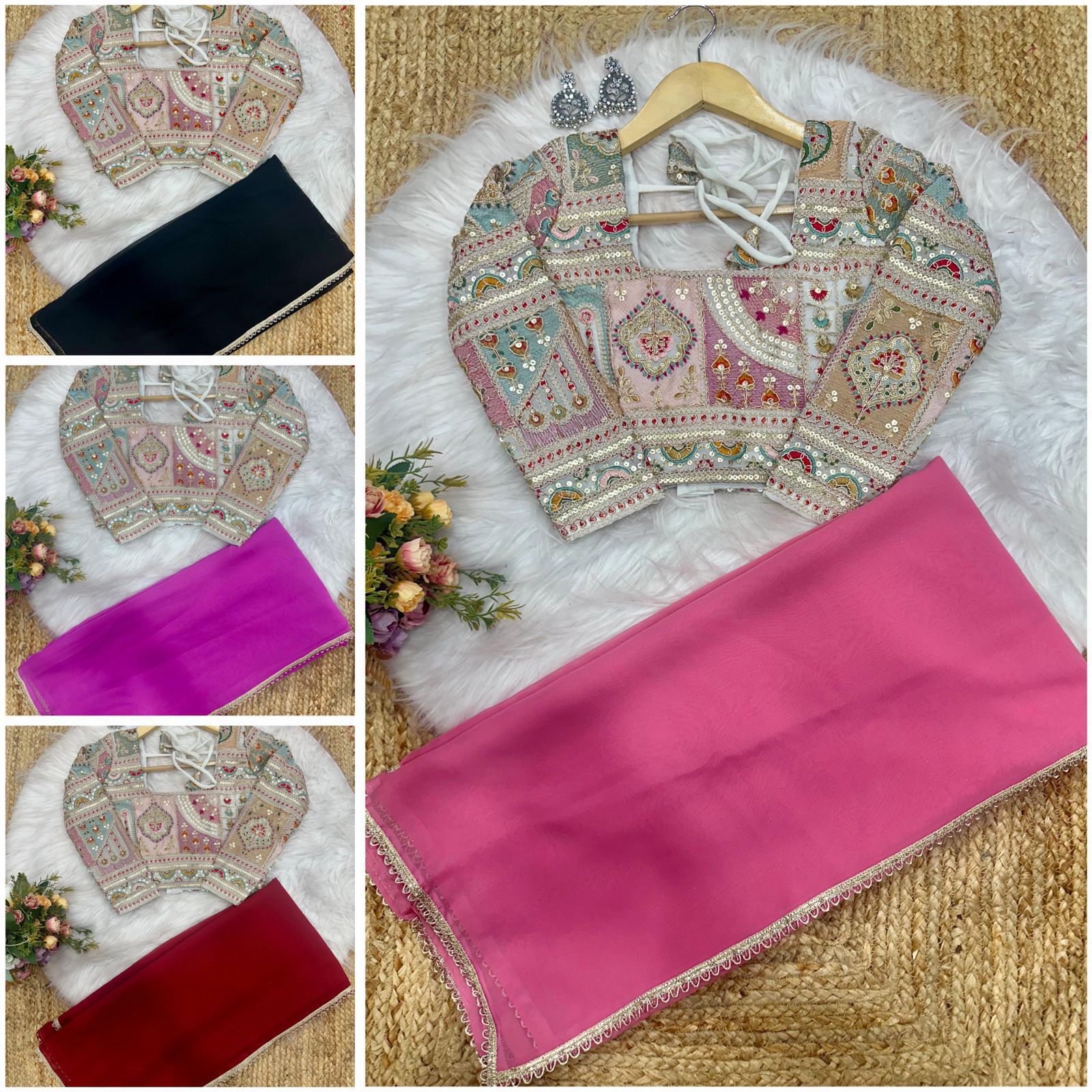 Soft Georgette saree with lace  border and heavy embroidery coding work designer blouse