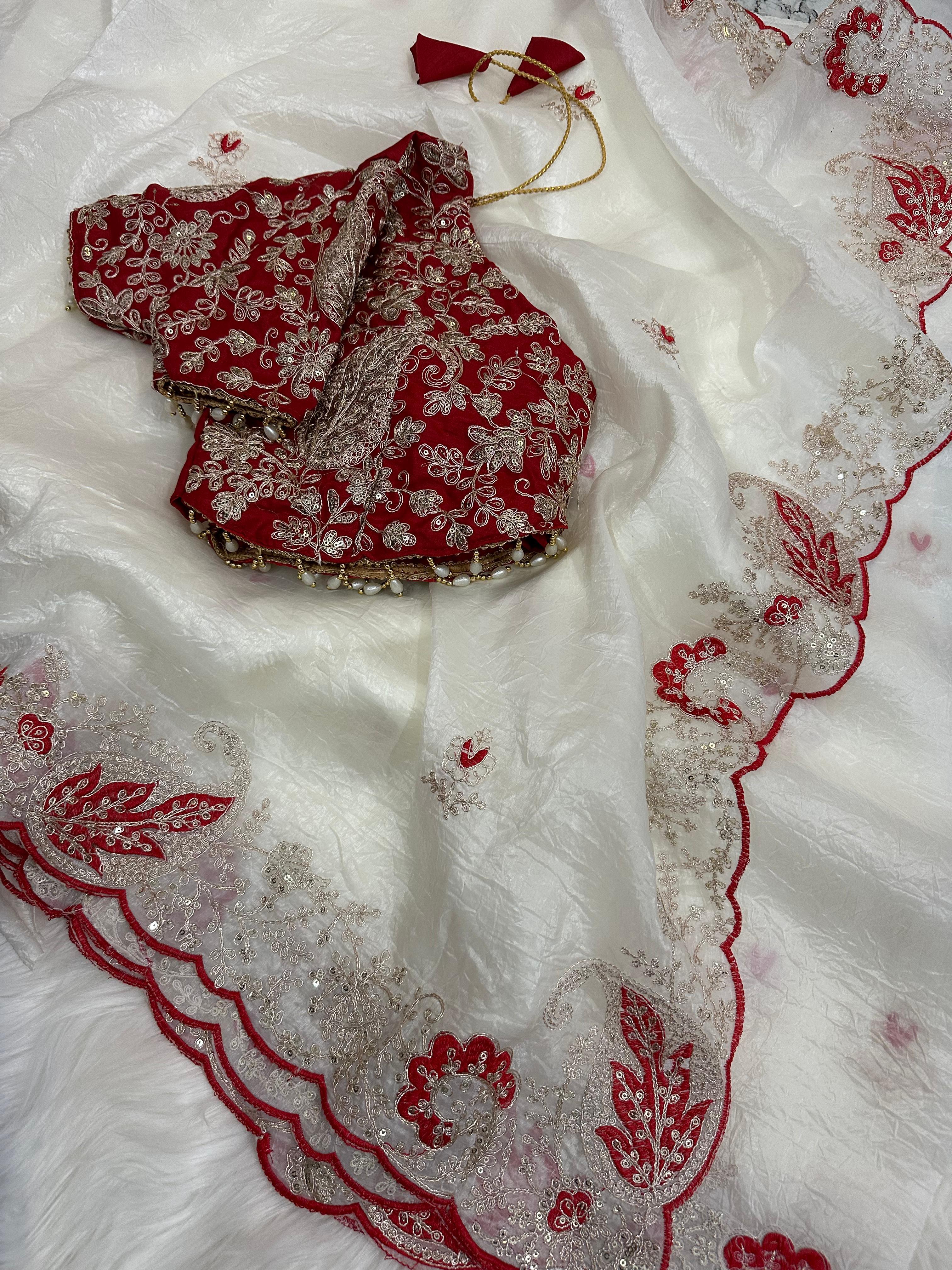 Pure crystal Organza Tissue saree with  Embroidery work On Border With coding weaving Across The all Over Saree