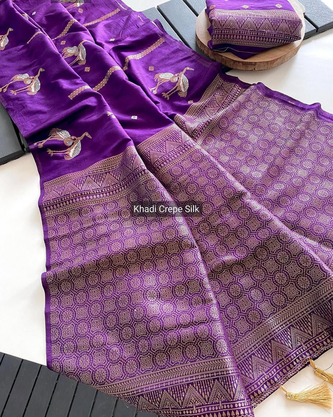 Experience the grandeur of Banarasi craftsmanship! Our stunning nylon Banarasi hand-dyed saree features: