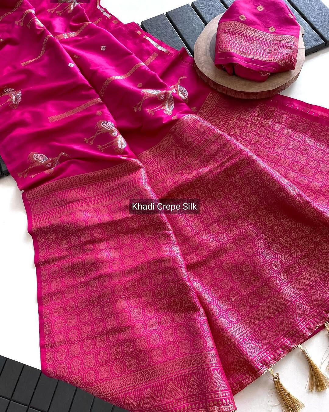 Experience the grandeur of Banarasi craftsmanship! Our stunning nylon Banarasi hand-dyed saree features:
