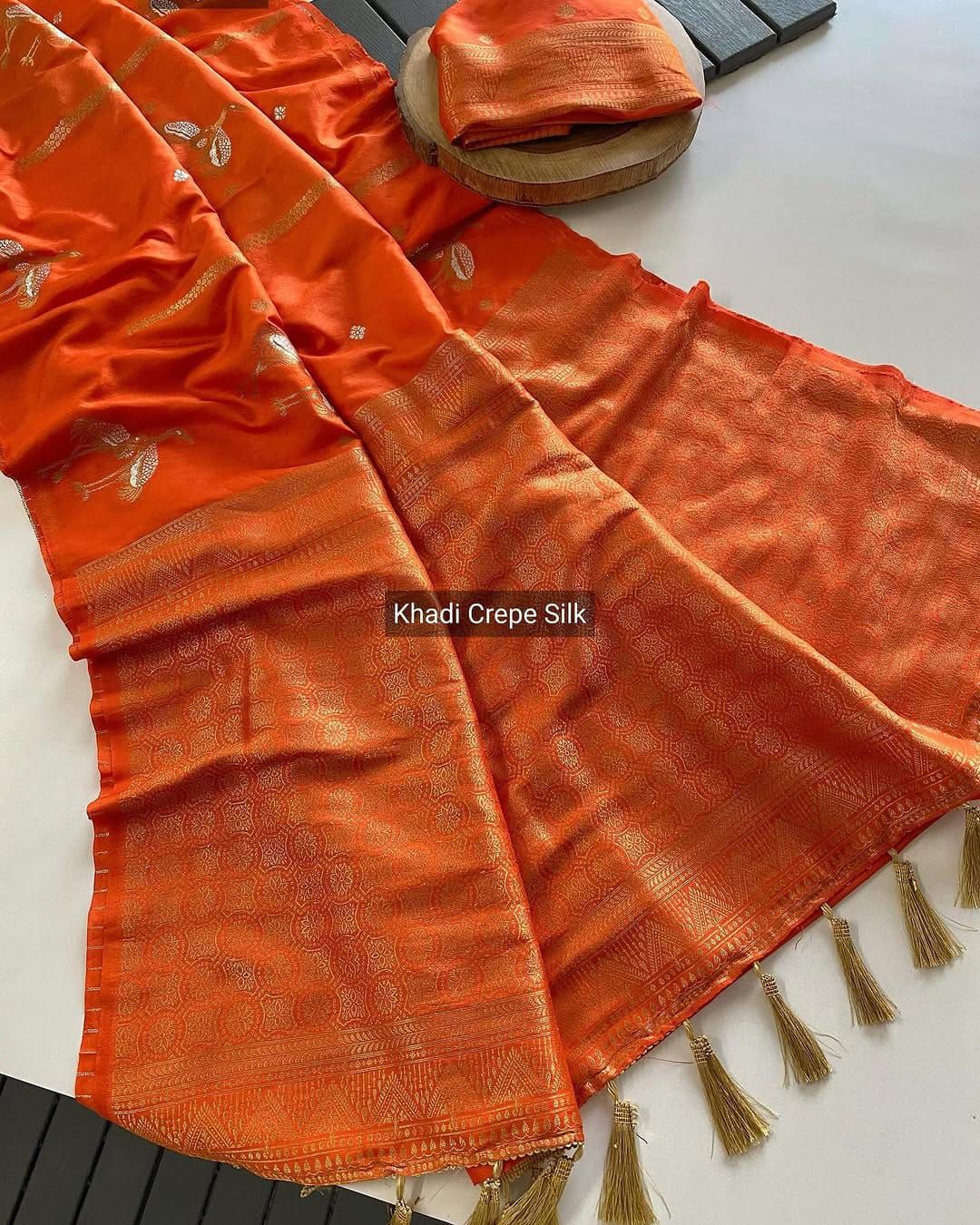 Experience the grandeur of Banarasi craftsmanship! Our stunning nylon Banarasi hand-dyed saree features: