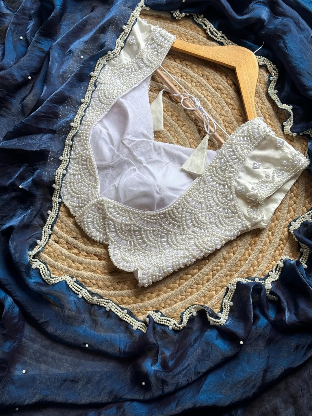 Designer space silk saree with Pearl Blouse