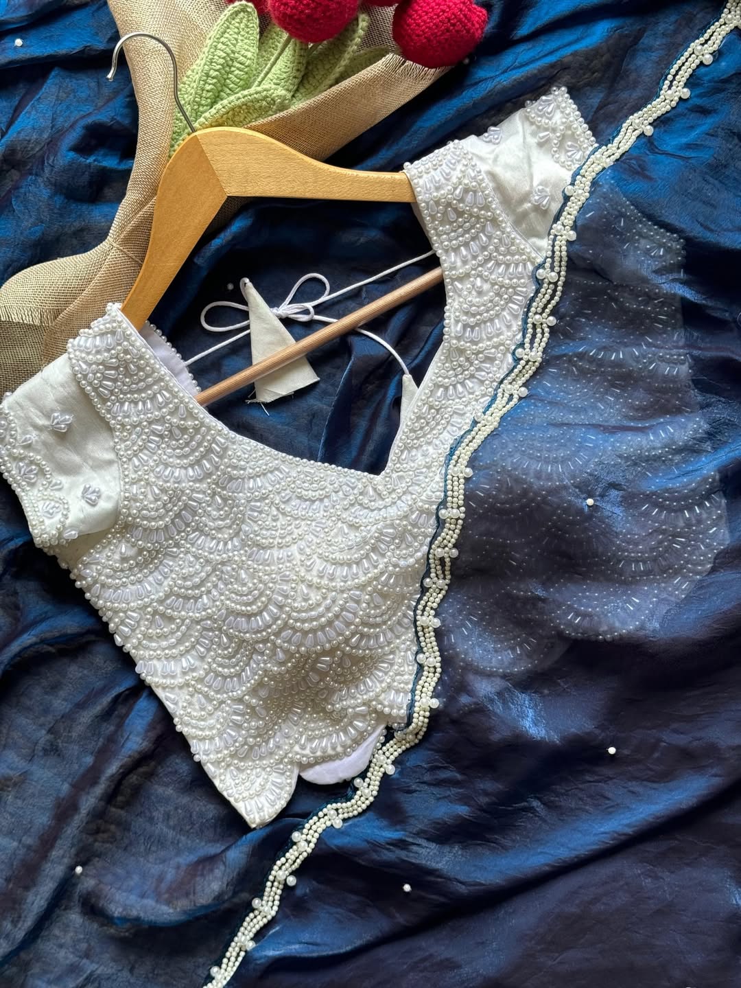 Designer space silk saree with Pearl Blouse