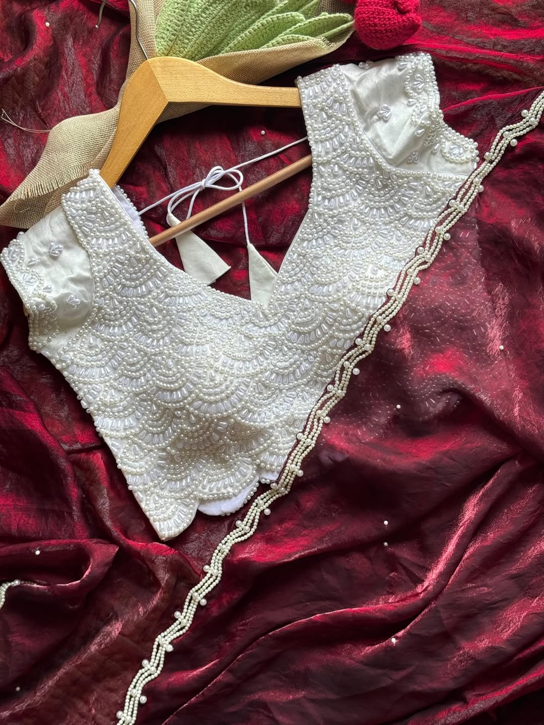 Designer space silk saree with Pearl Blouse