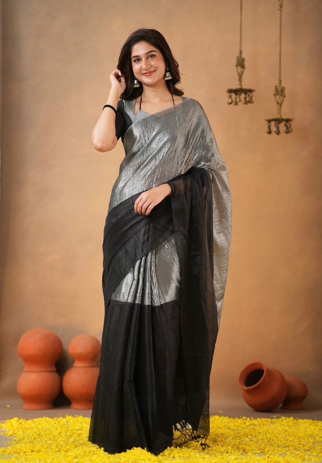 Banarasi Glass Tissue Silk Saree with Luxury tassels work