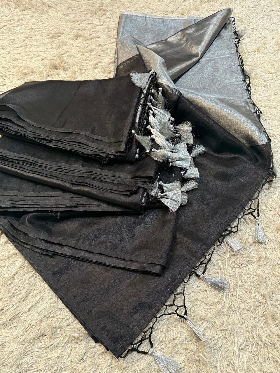 Banarasi Glass Tissue Silk Saree with Luxury tassels work