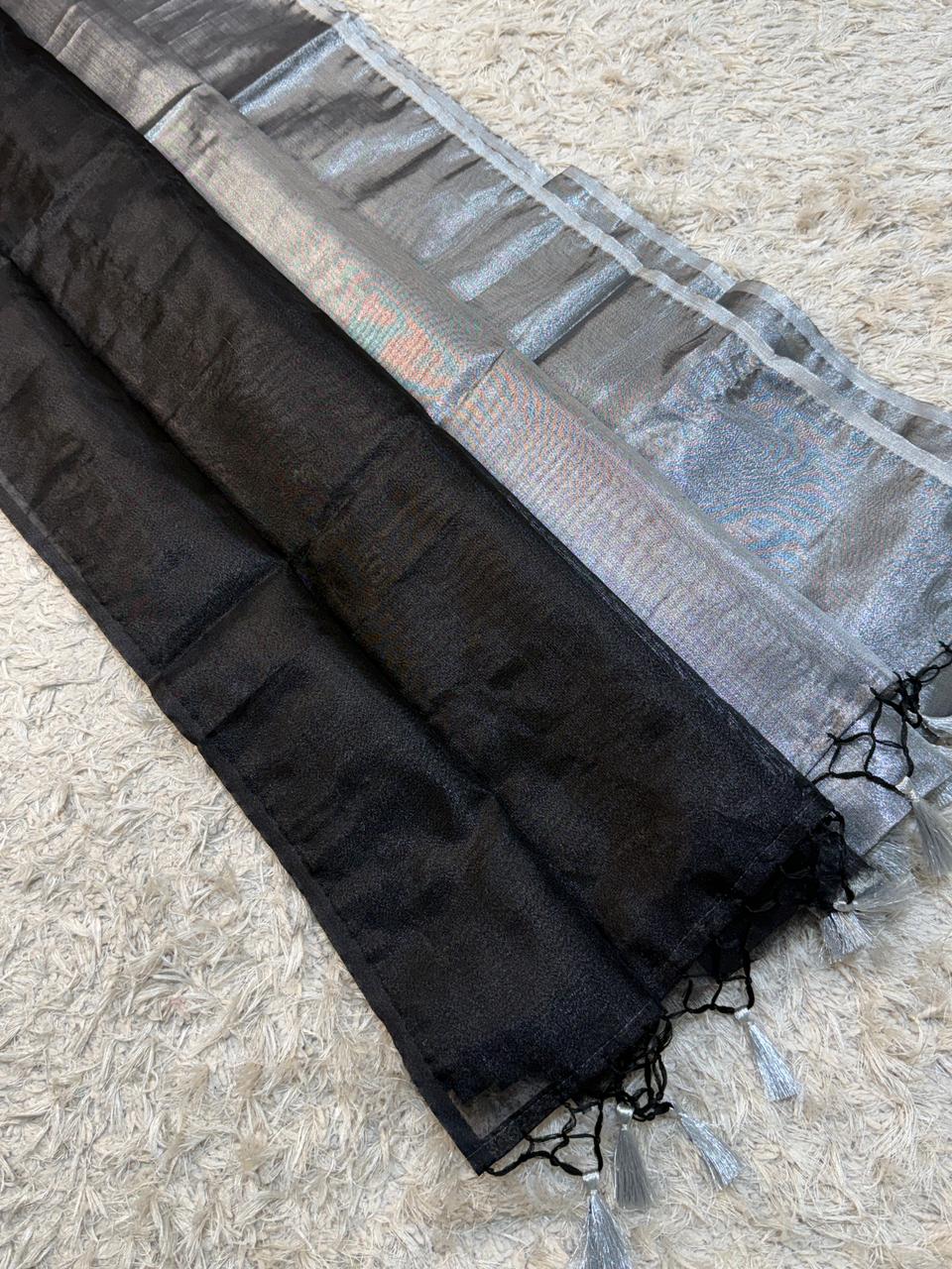 Banarasi Glass Tissue Silk Saree with Luxury tassels work