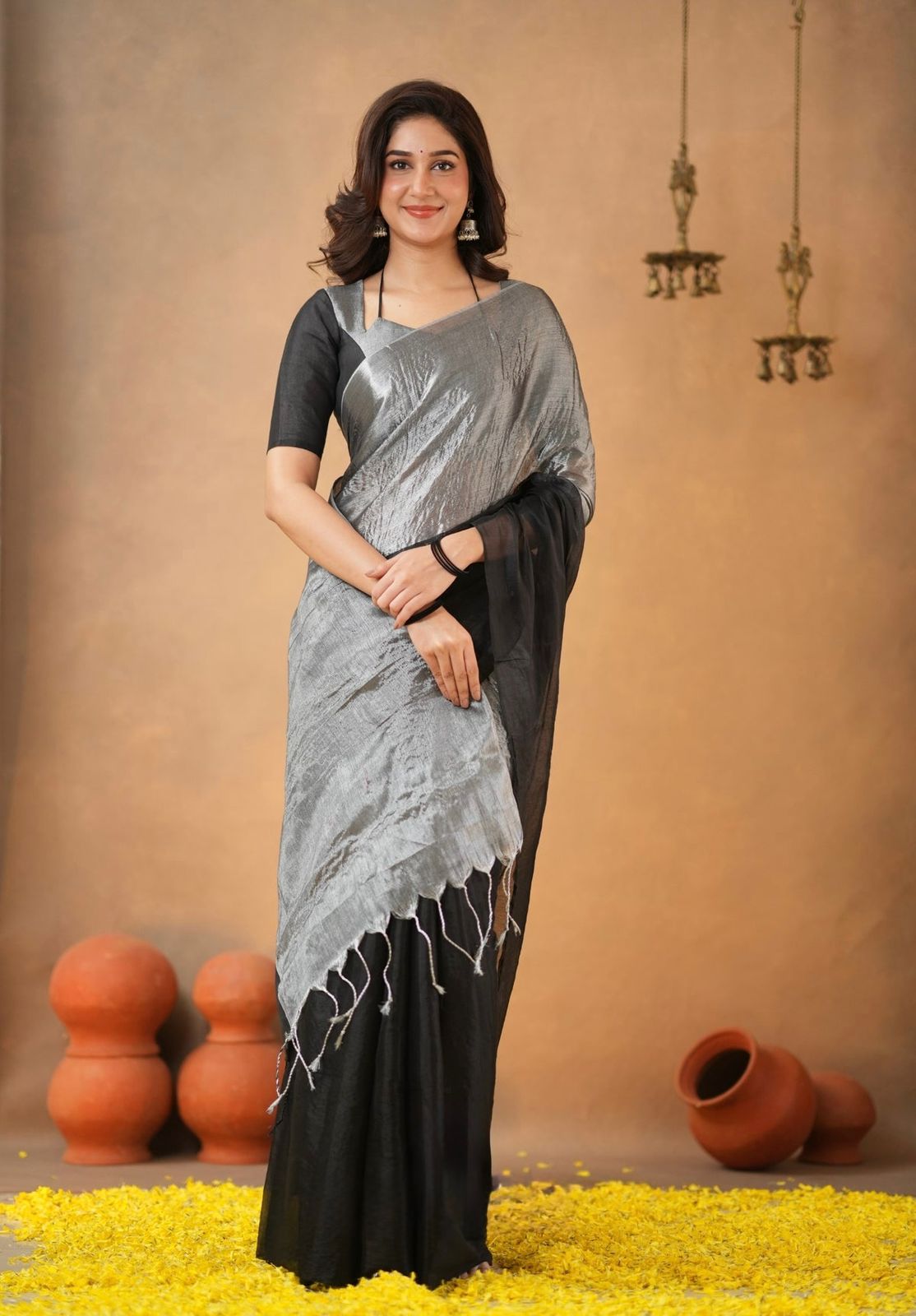 Banarasi Glass Tissue Silk Saree with Luxury tassels work