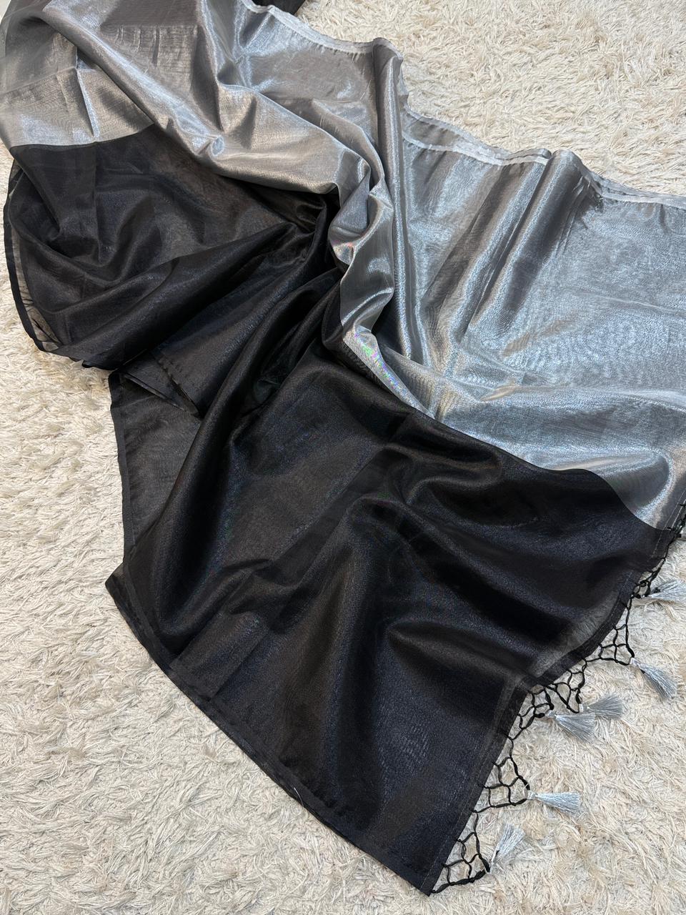 Banarasi Glass Tissue Silk Saree with Luxury tassels work