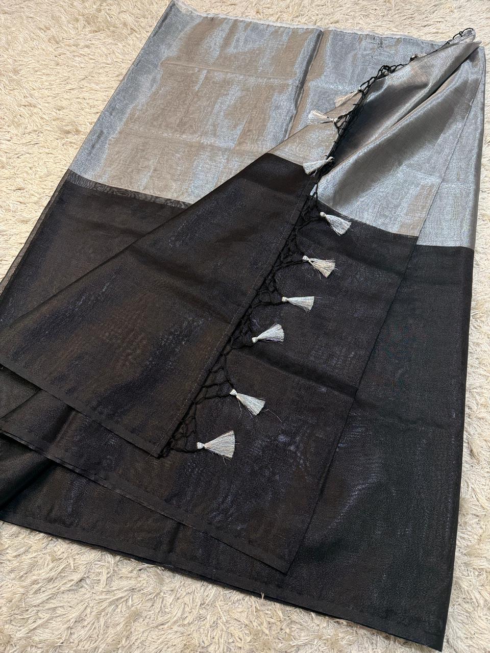 Banarasi Glass Tissue Silk Saree with Luxury tassels work