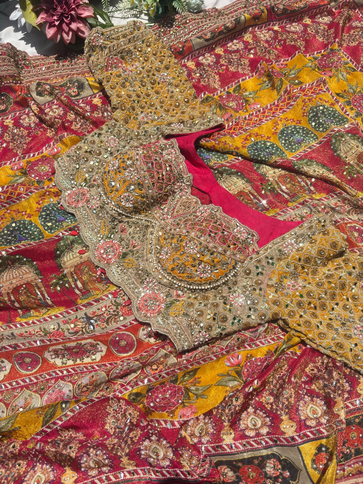 Exclusive Designer chinnon tissue with Krishna's theme Art work