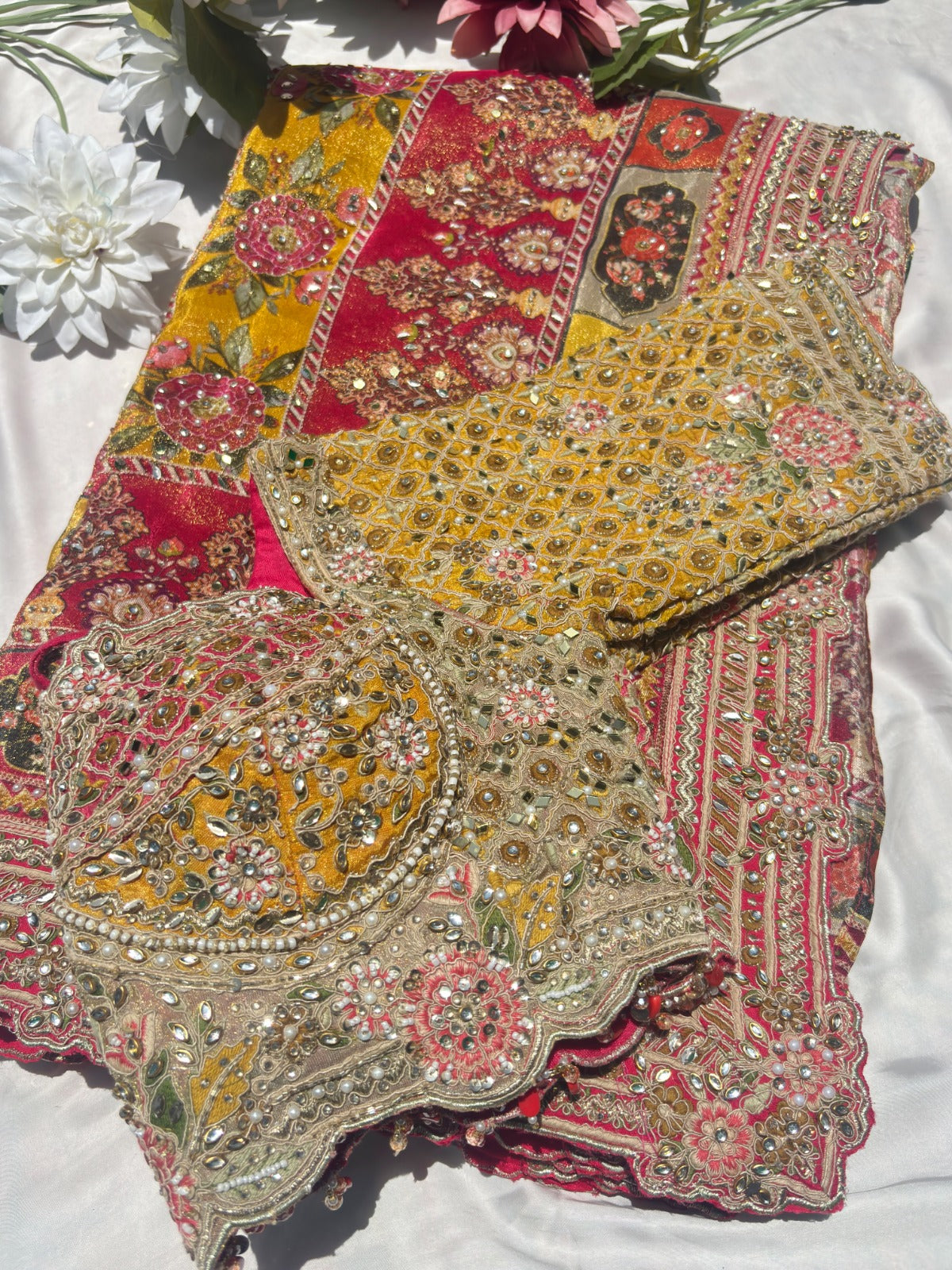 Exclusive Designer chinnon tissue with Krishna's theme Art work