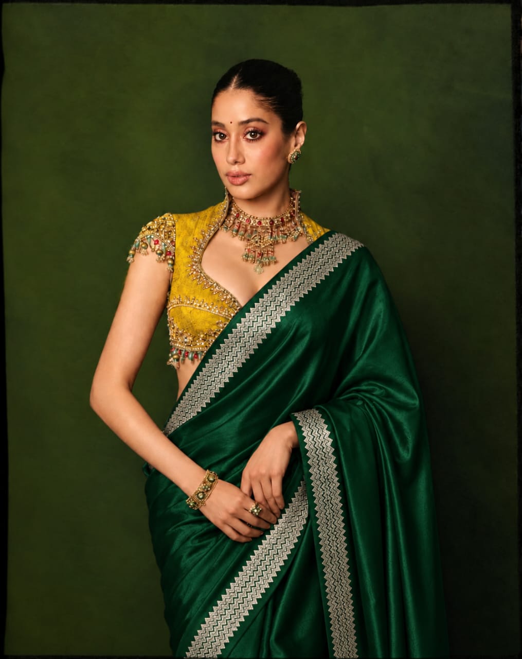Celeb inspired saree with raw silk work blouse