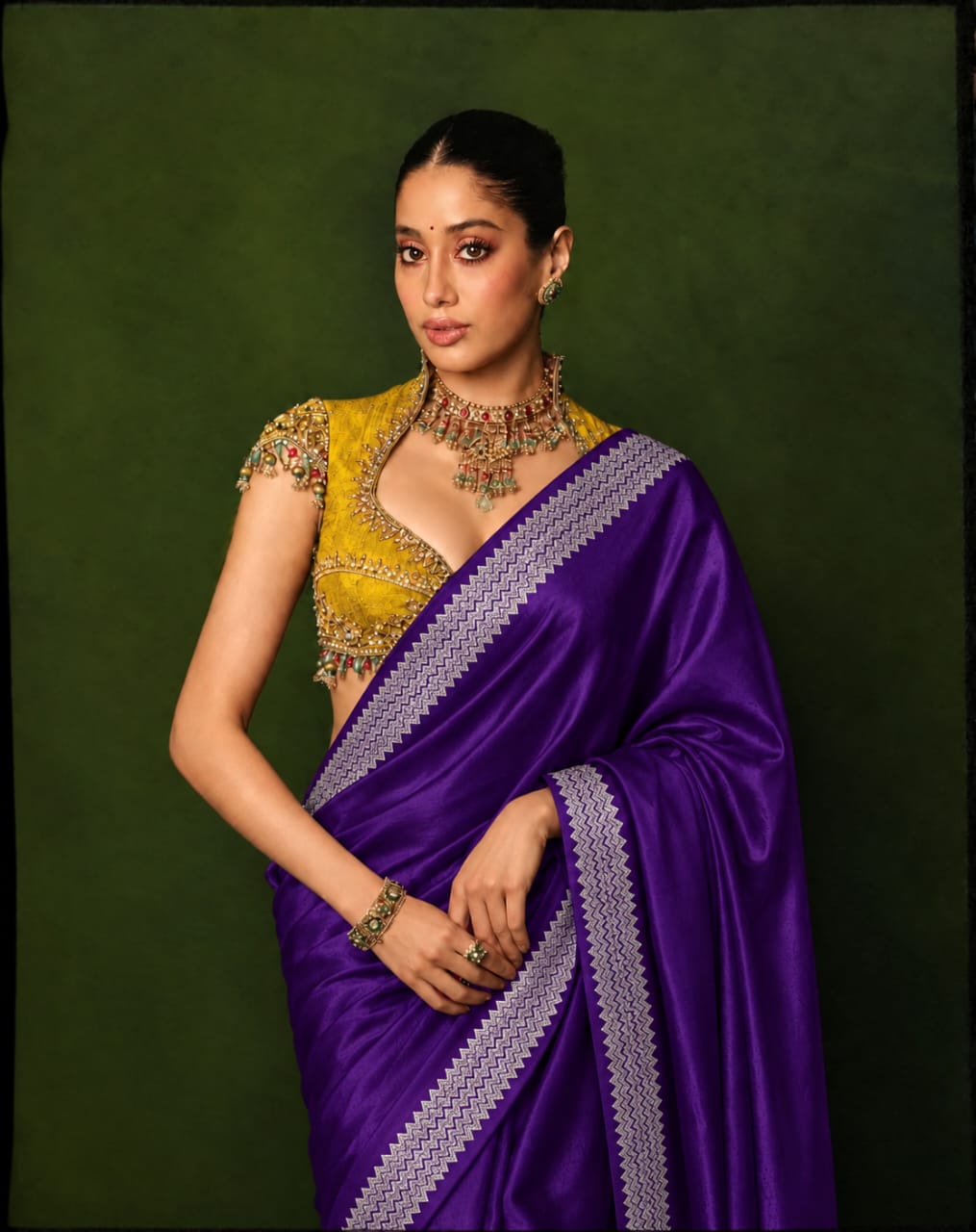 Celeb inspired saree with raw silk work blouse