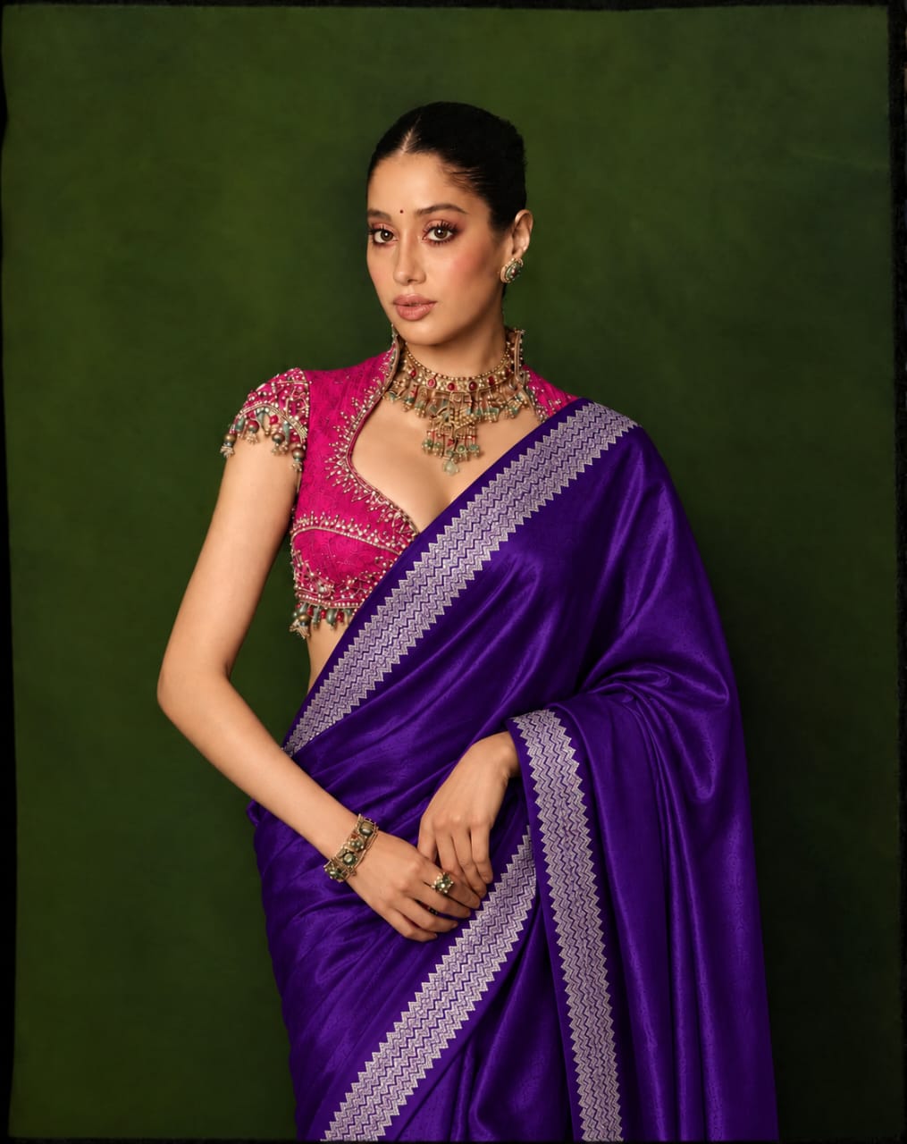 Celeb inspired saree with raw silk work blouse