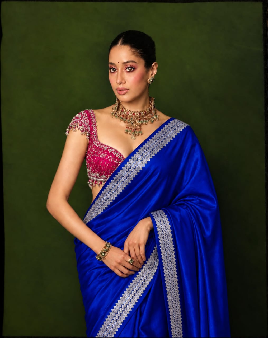 Celeb inspired saree with raw silk work blouse