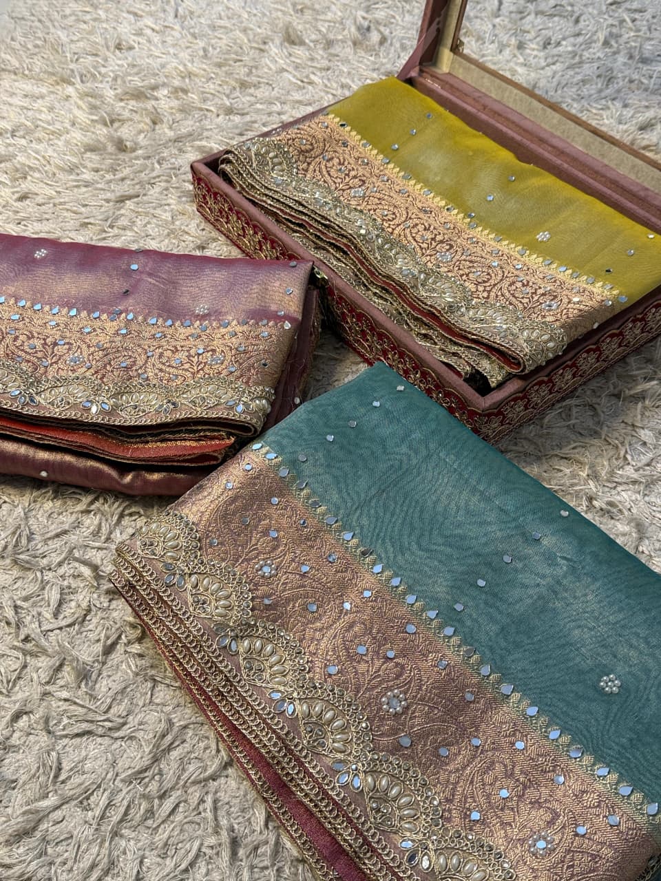 Glass Tissue Banarsi Handwork Saree